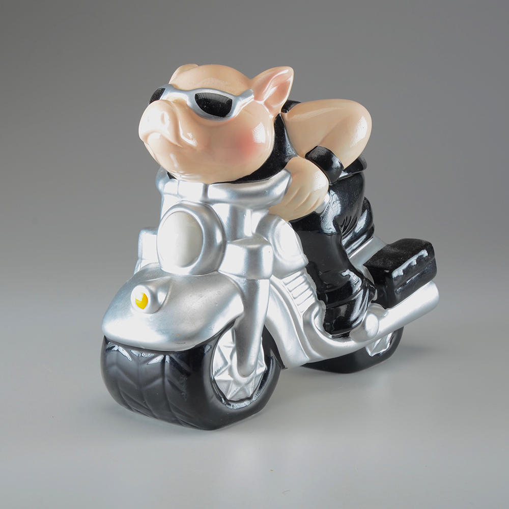 Ceramic Hog on a Motorcycle Shaped Cookie Jar