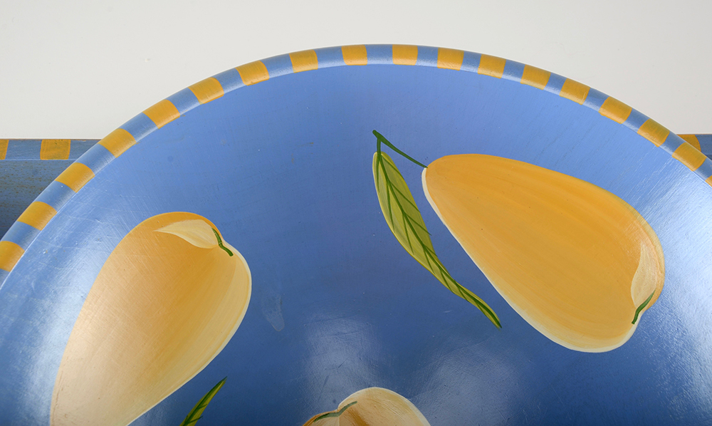 Pair of Wood Hand Painted Pear Bowl and Tray