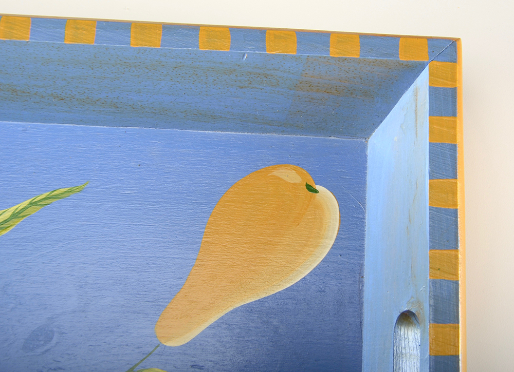 Pair of Wood Hand Painted Pear Bowl and Tray