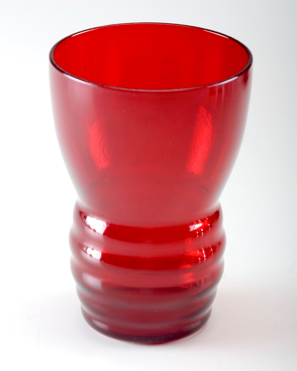 Ruby Red Ribbed Pitcher with 10 Matching Glasses
