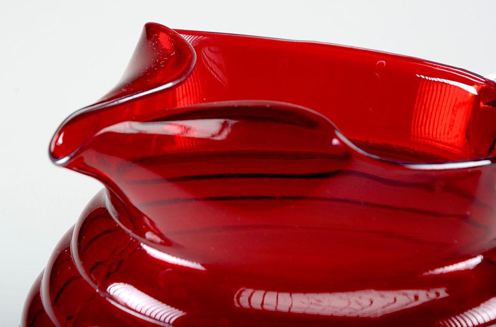Ruby Red Ribbed Pitcher with 10 Matching Glasses