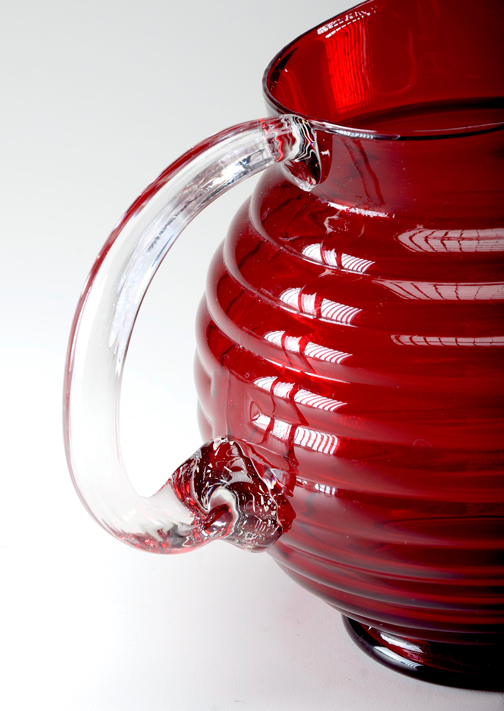 Ruby Red Ribbed Pitcher with 10 Matching Glasses