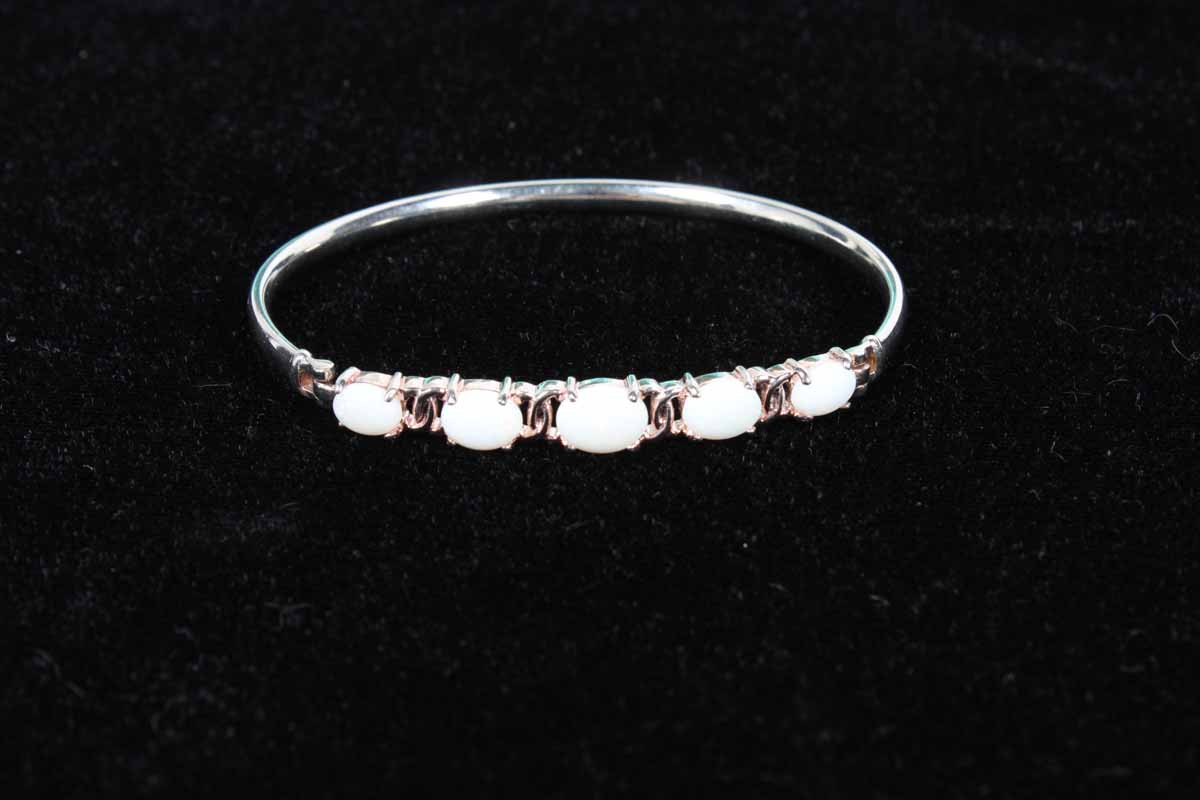Sterling Silver Opal Bangle and Charm Chain Bracelet Pair