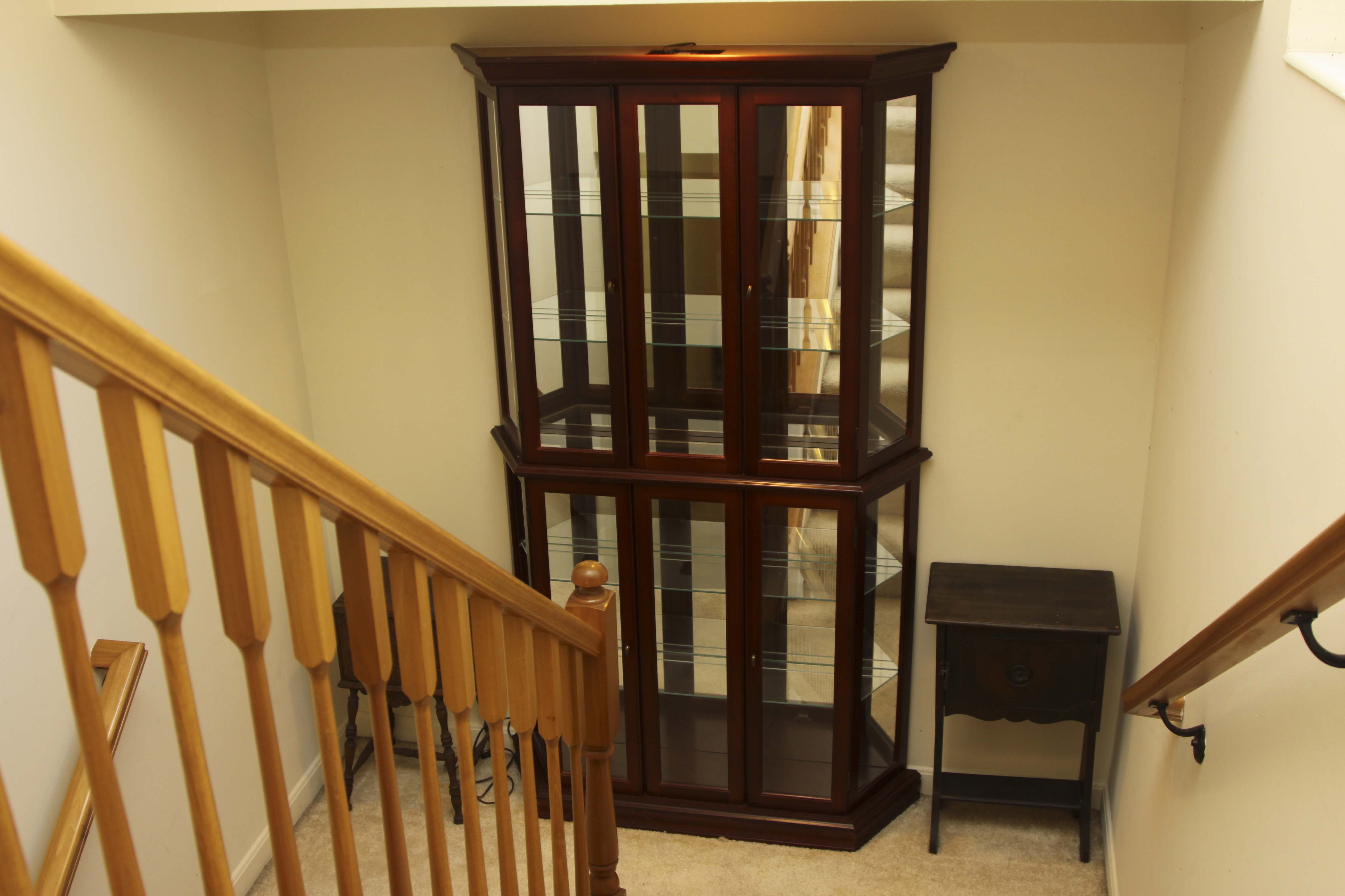Three-Sided Lighted Cherry Veneer Curio Cabinet