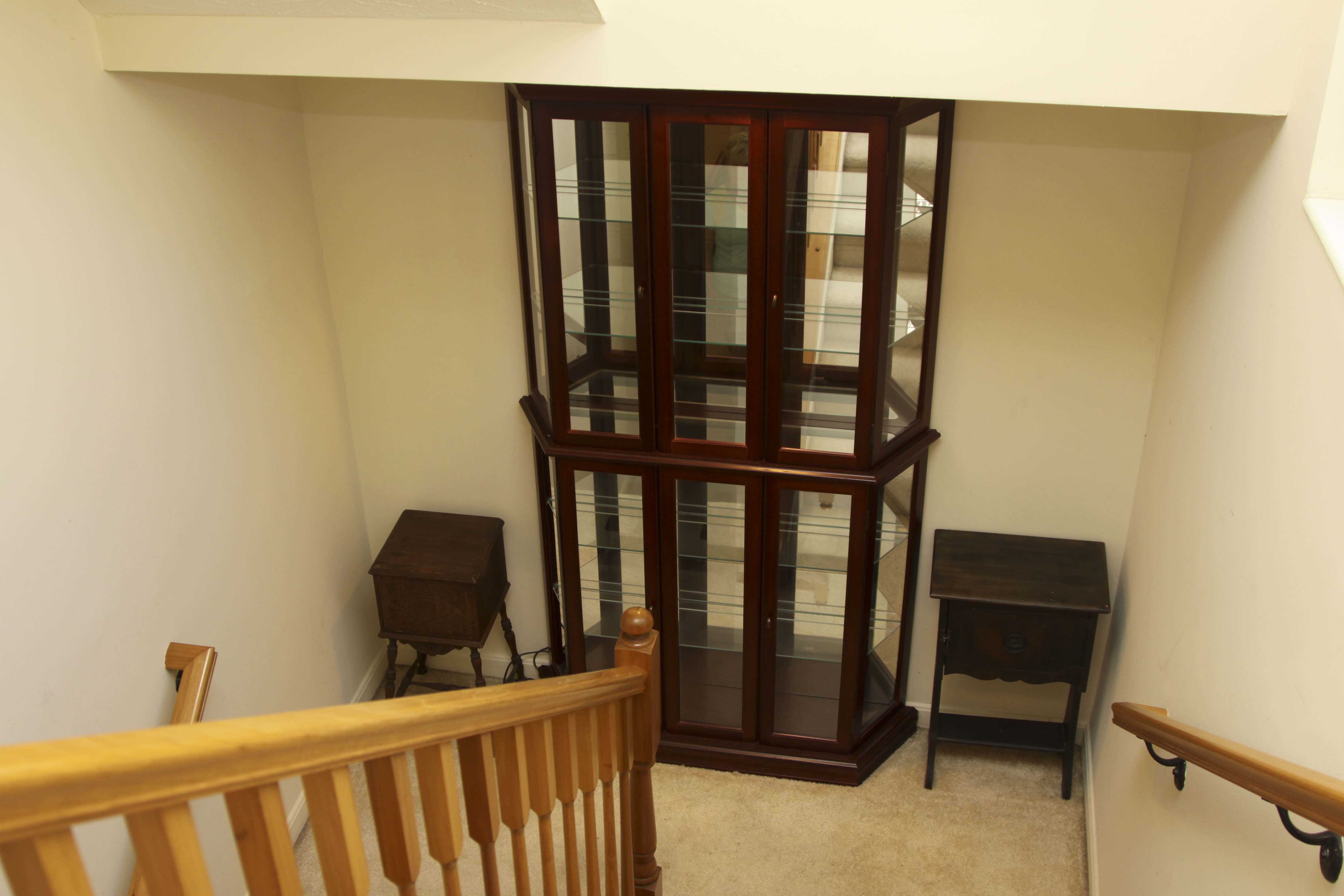 Three-Sided Lighted Cherry Veneer Curio Cabinet