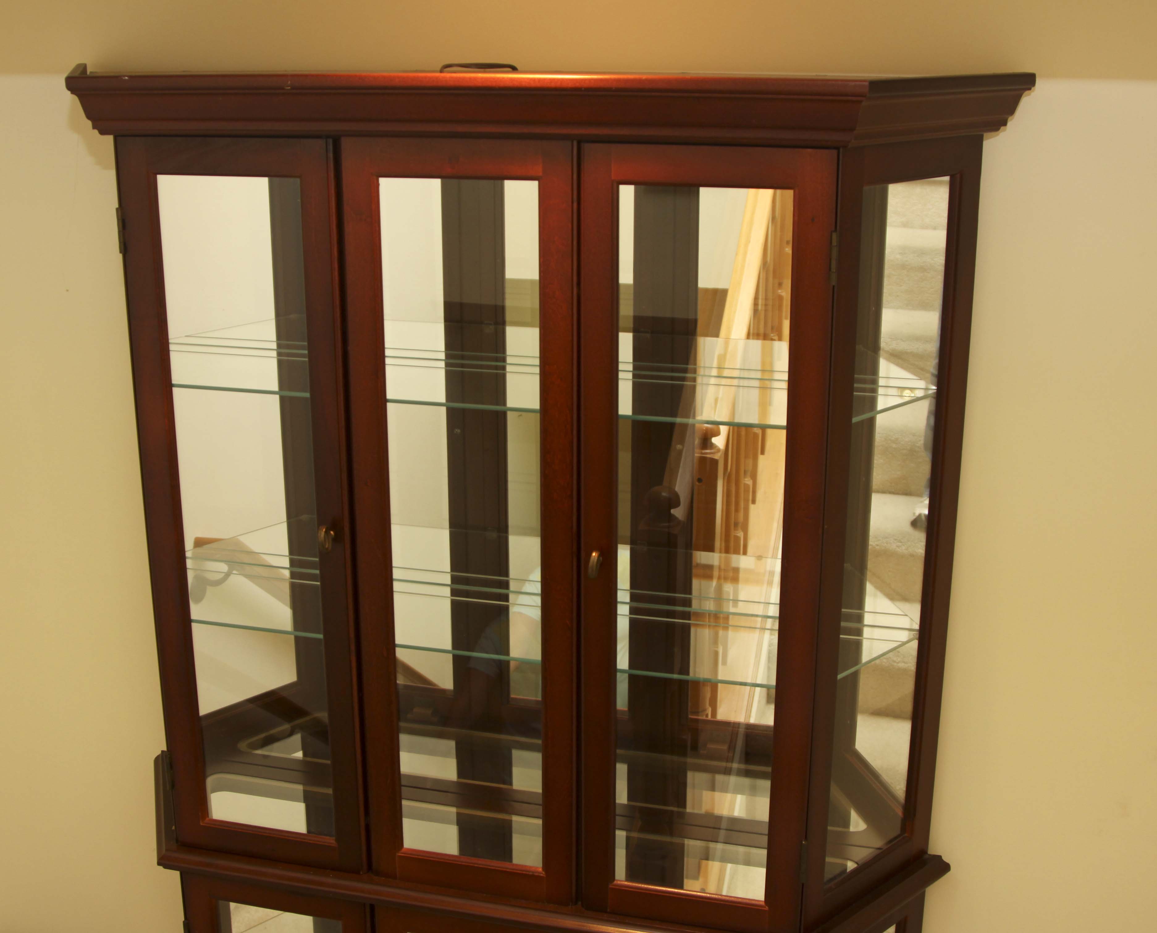 Three-Sided Lighted Cherry Veneer Curio Cabinet