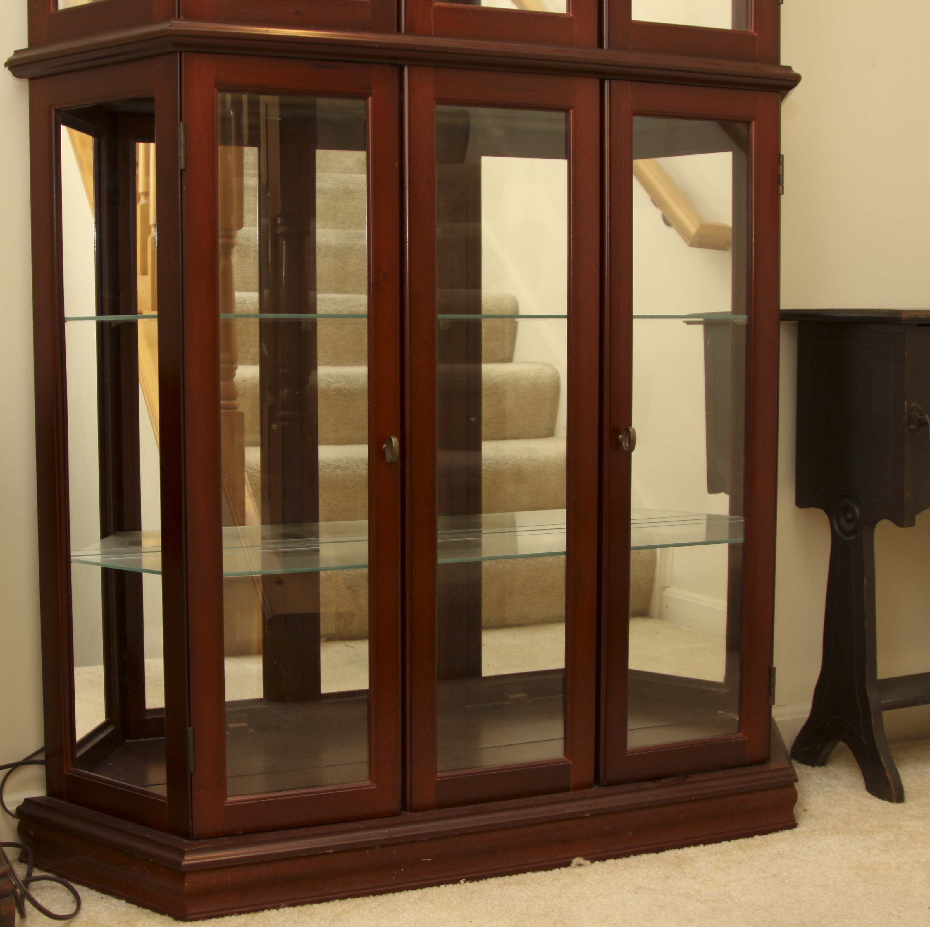 Three-Sided Lighted Cherry Veneer Curio Cabinet