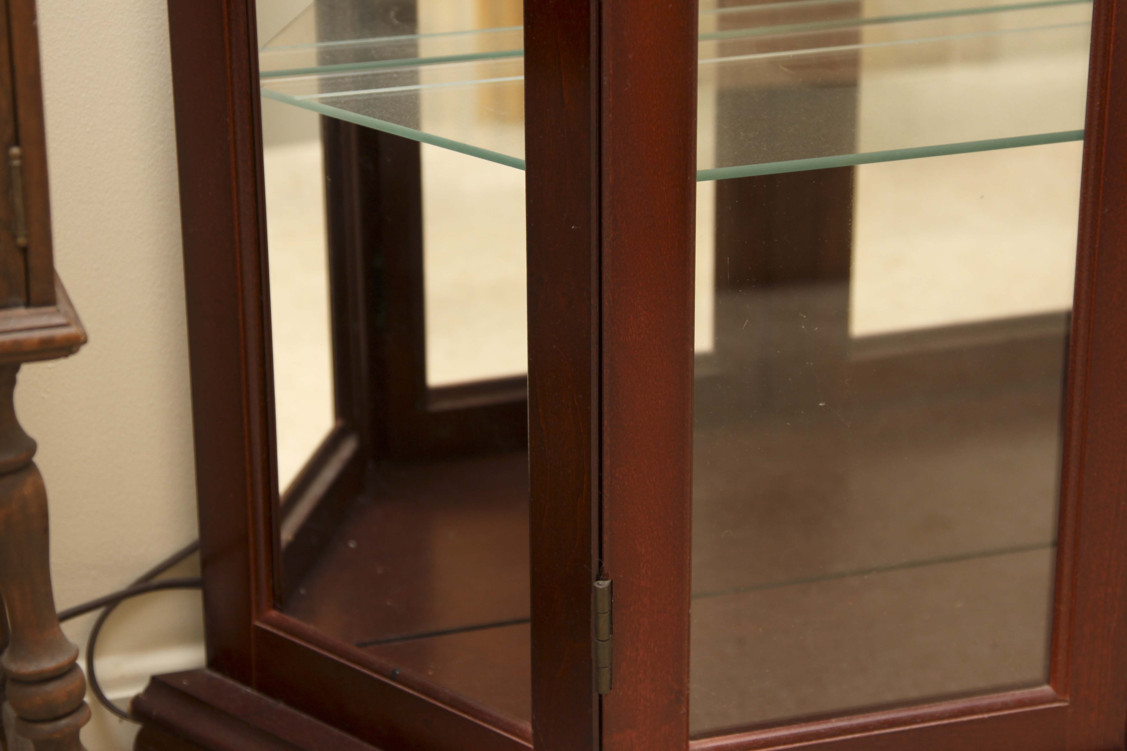 Three-Sided Lighted Cherry Veneer Curio Cabinet