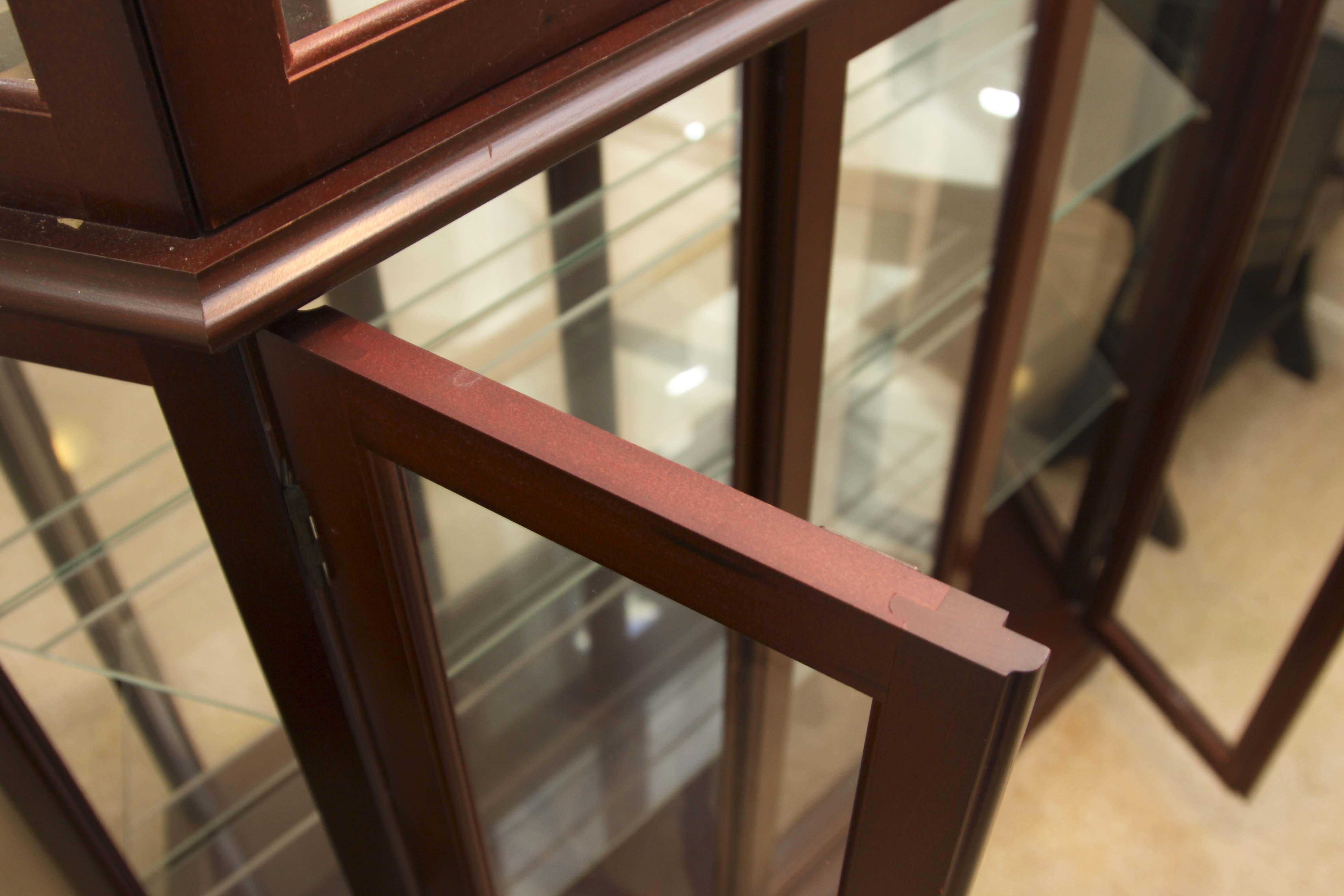 Three-Sided Lighted Cherry Veneer Curio Cabinet