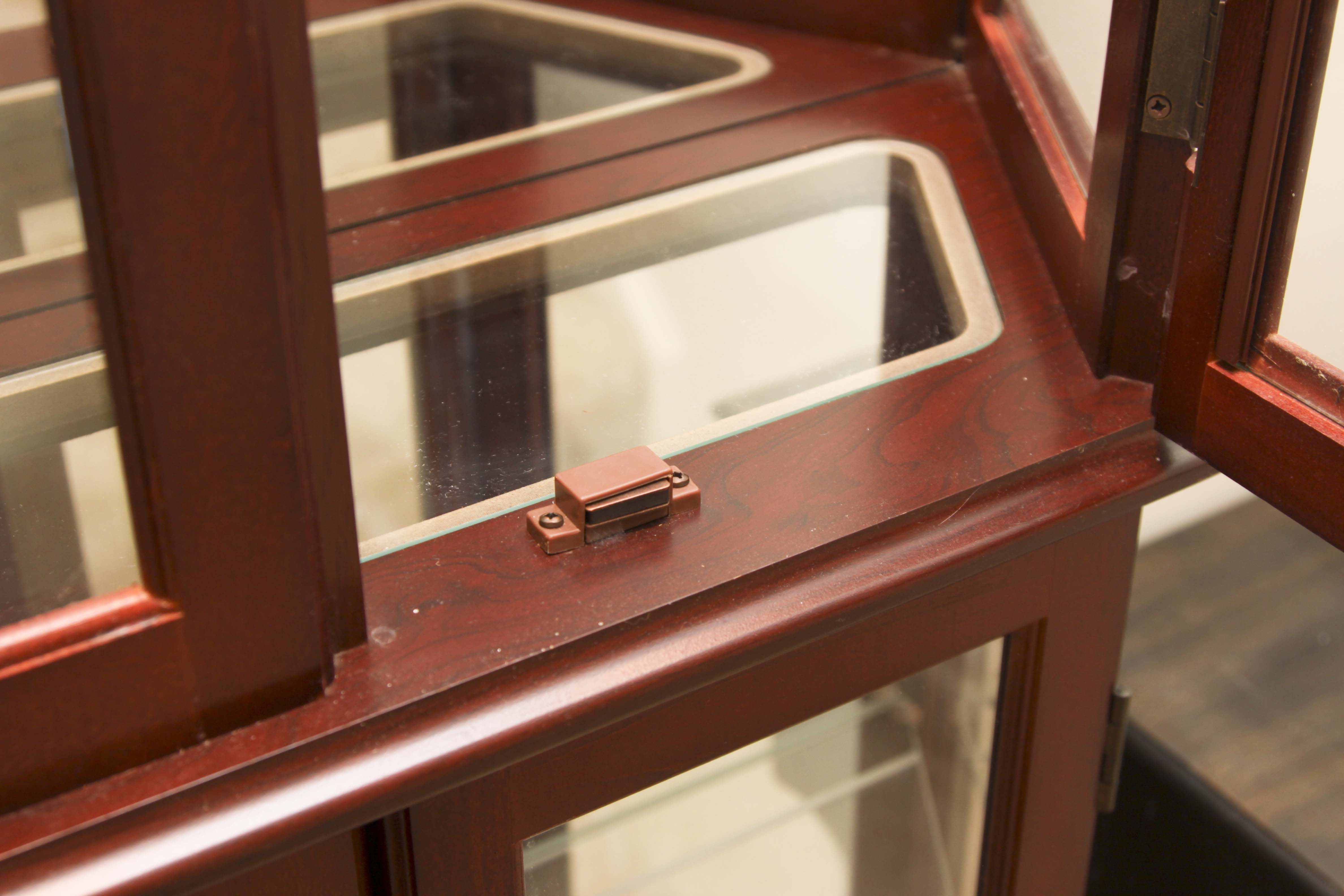 Three-Sided Lighted Cherry Veneer Curio Cabinet