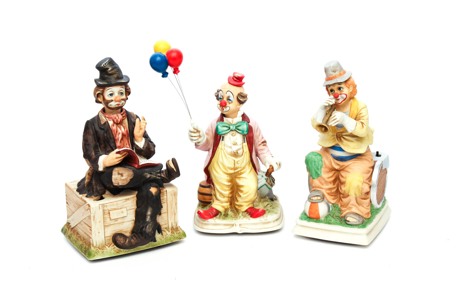 Trio of Melody in Motion Musical Clown Figurines