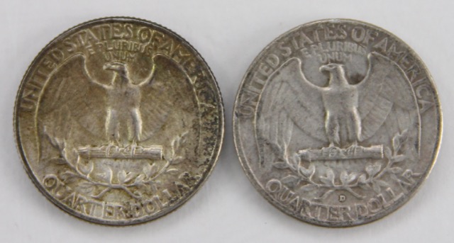 Circulated 1960s Era Kennedy Half Dollars with 1958 and 1941 Washington Quarters