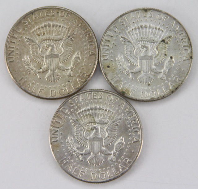 Circulated 1960s Era Kennedy Half Dollars with 1958 and 1941 Washington Quarters