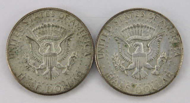 Seven Circulated 40% Silver Kennedy Half Dollars, Circa 1960s