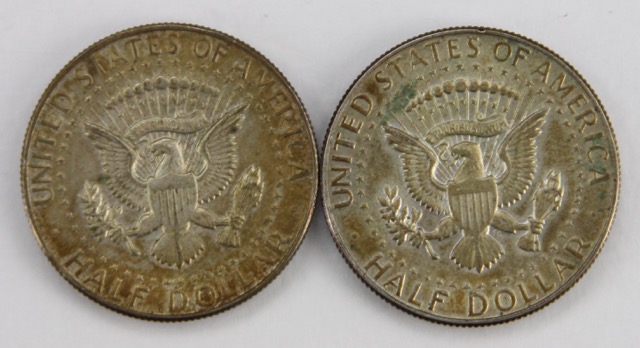 Seven Circulated 40% Silver Kennedy Half Dollars, Circa 1960s