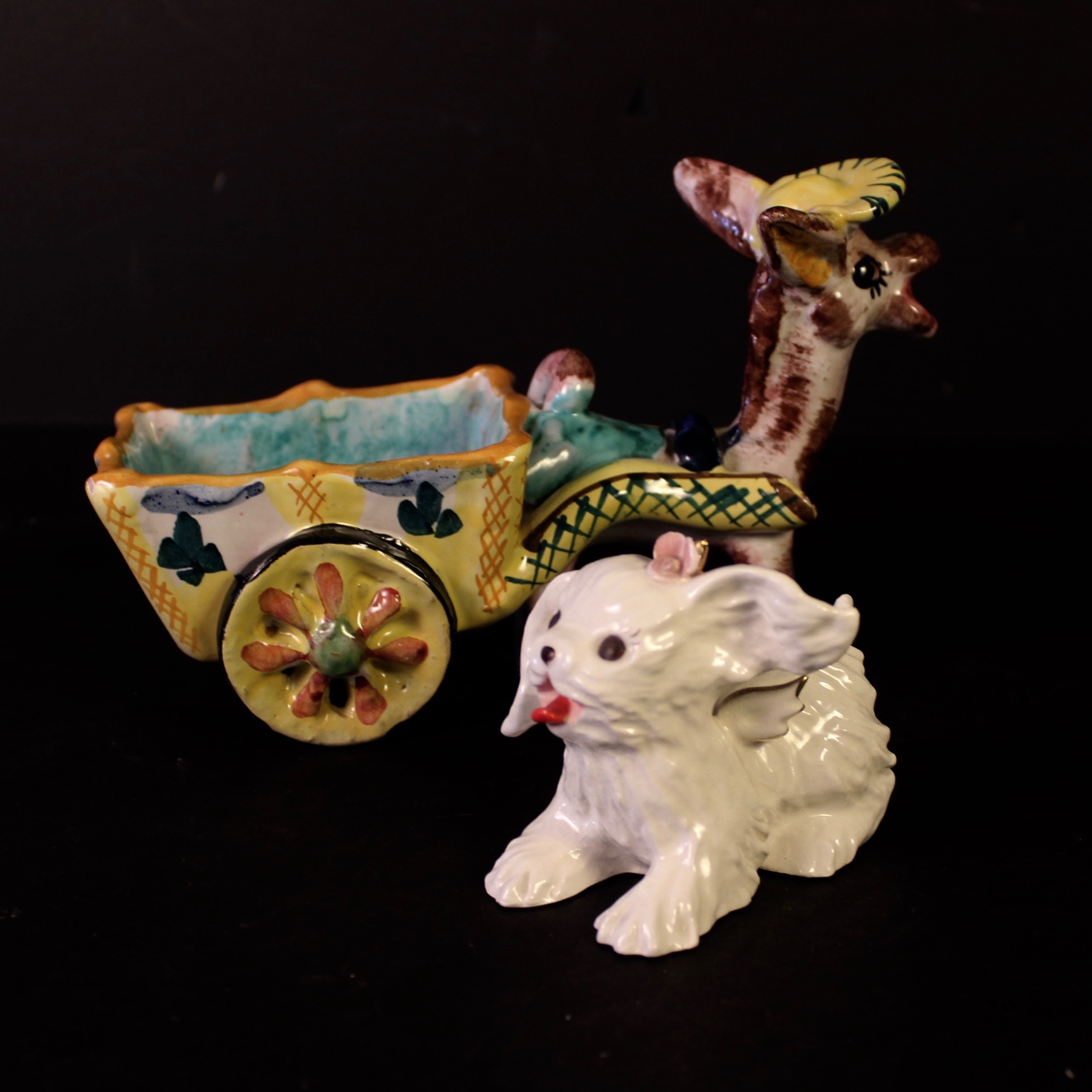 Vintage Italian Donkey Planter and Porcelain Dog Figure