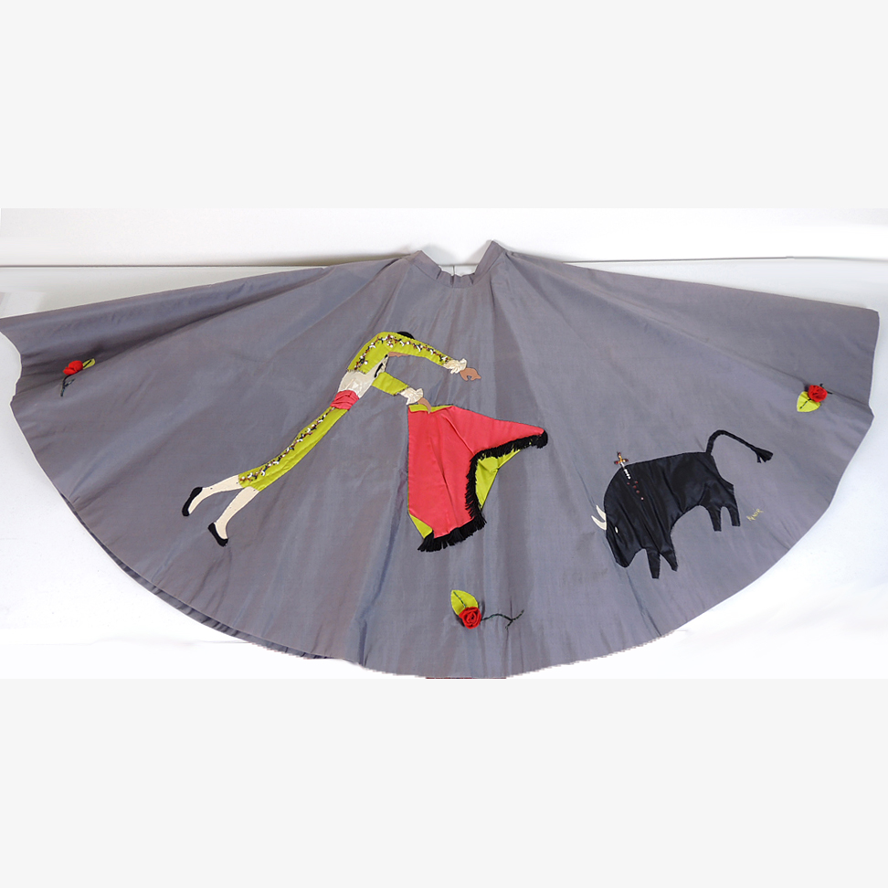 Vintage Appliqued Skirt Depicting Matador in a Bull Fight