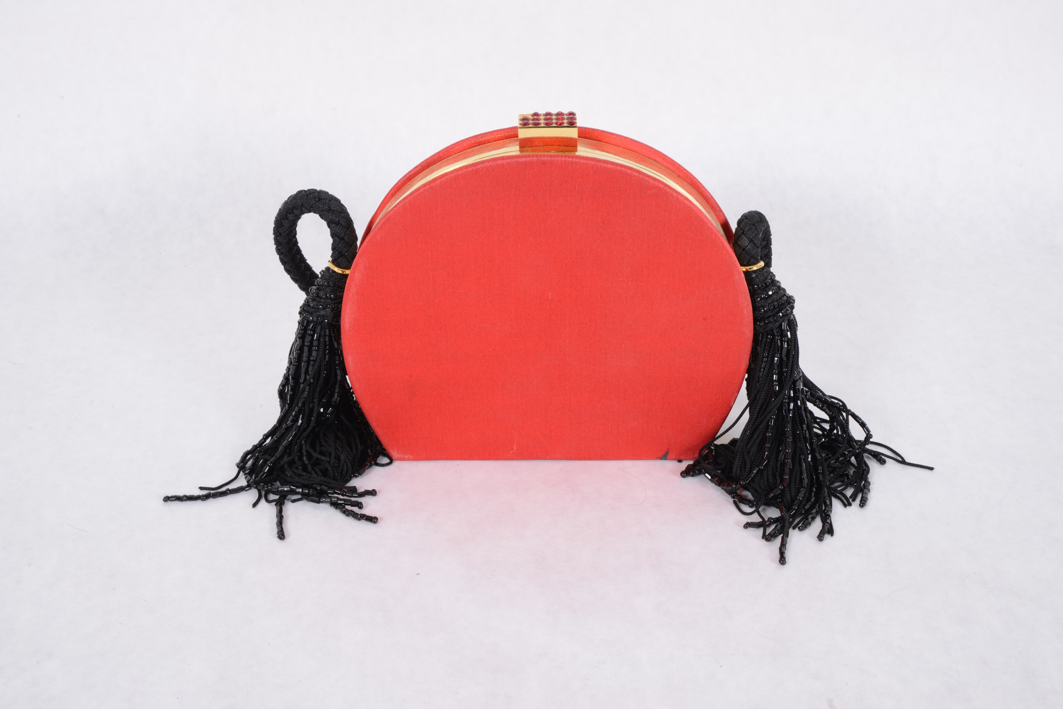 Escada Red Evening Purse with Tasseled Strap