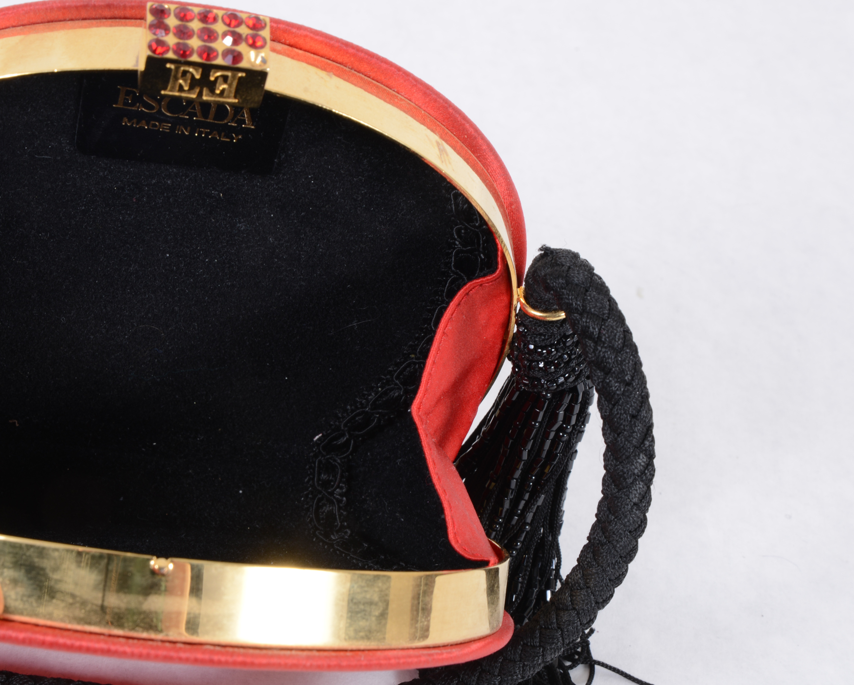 Escada Red Evening Purse with Tasseled Strap