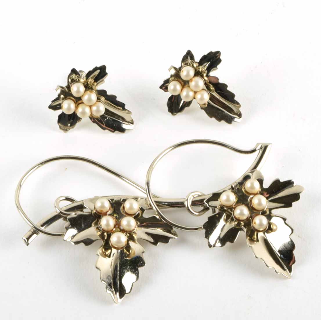 Vintage Sterling and Pearl Brooch and Earring Set