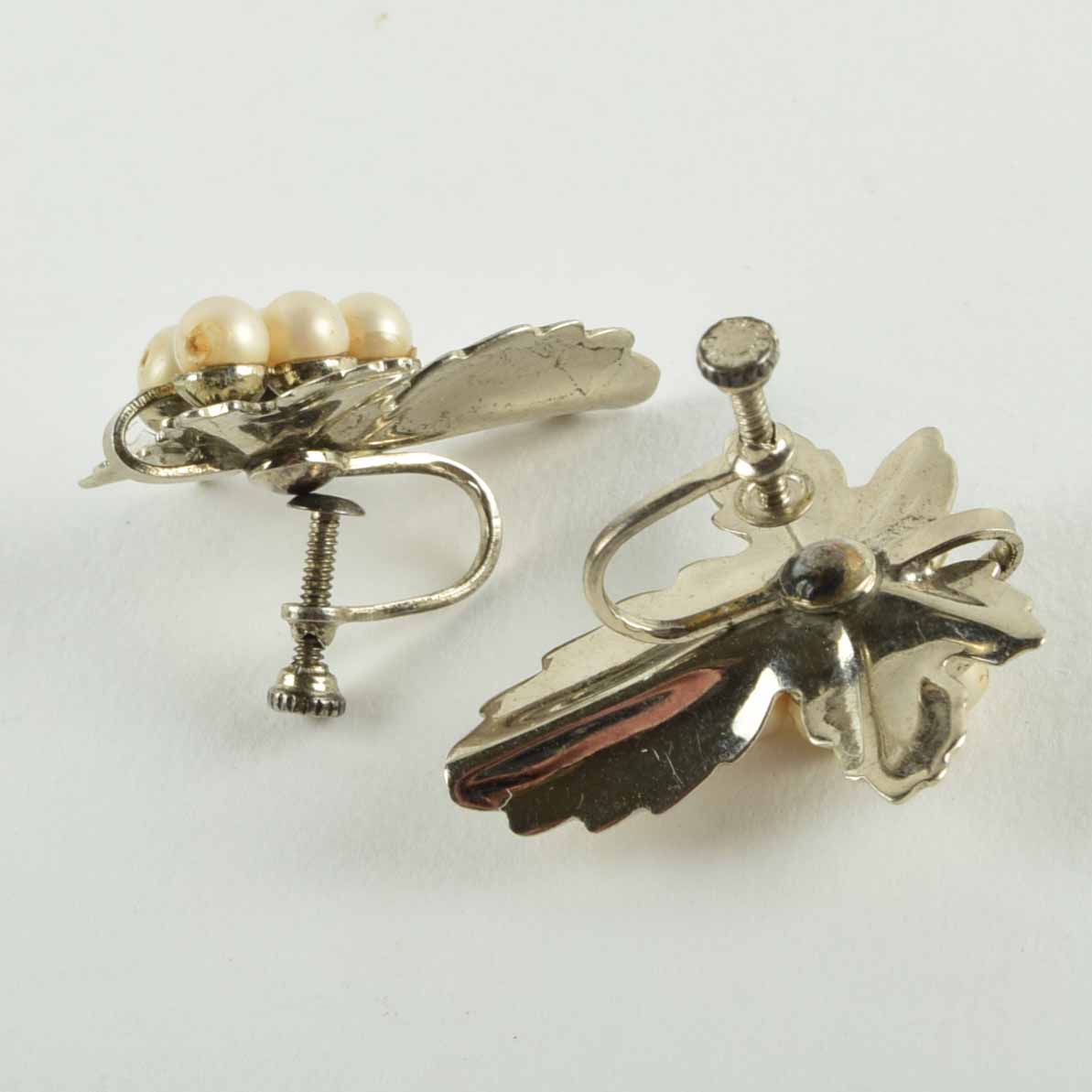 Vintage Sterling and Pearl Brooch and Earring Set