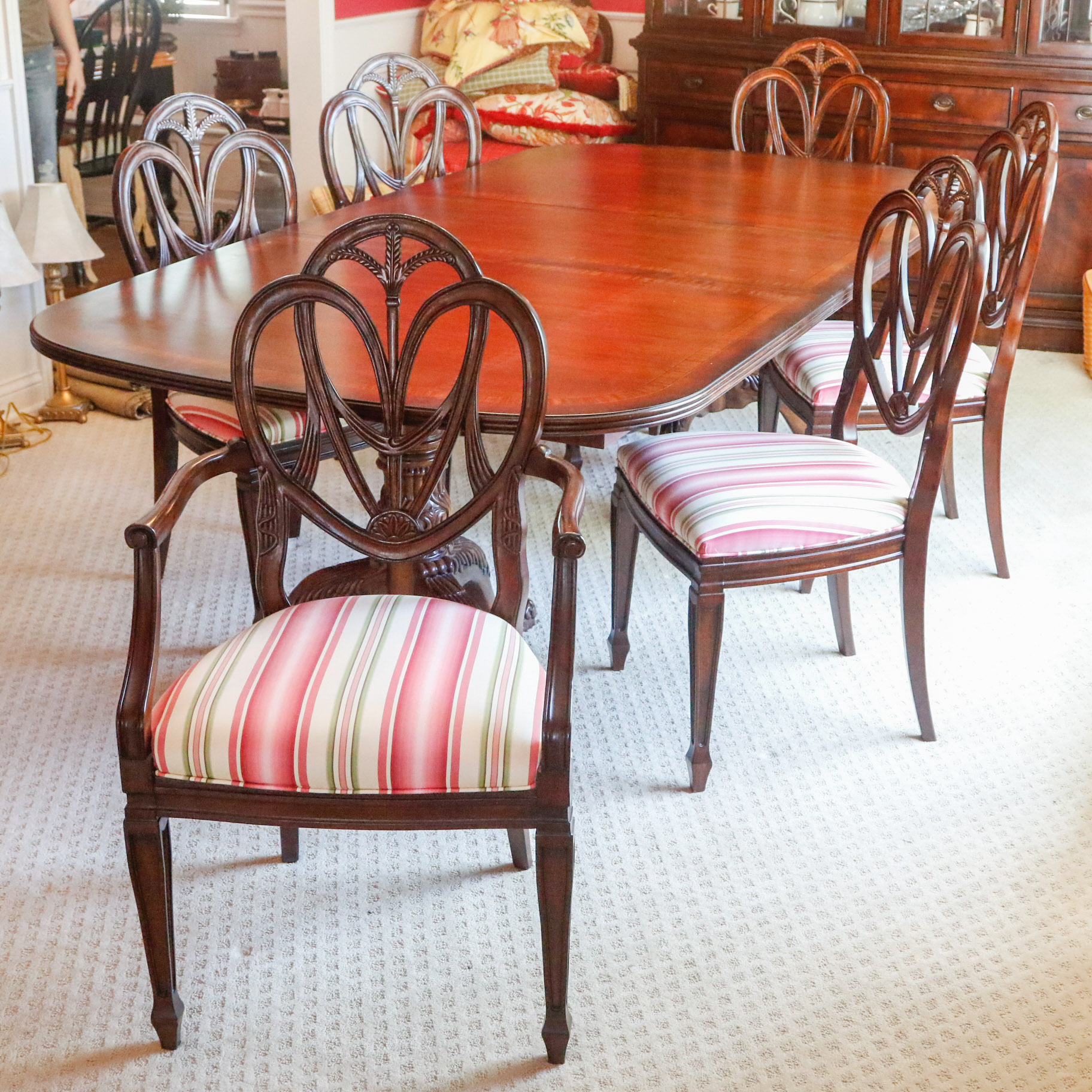 Drexel Heritage Mahogany Double Pedestal Dining Table and Chairs