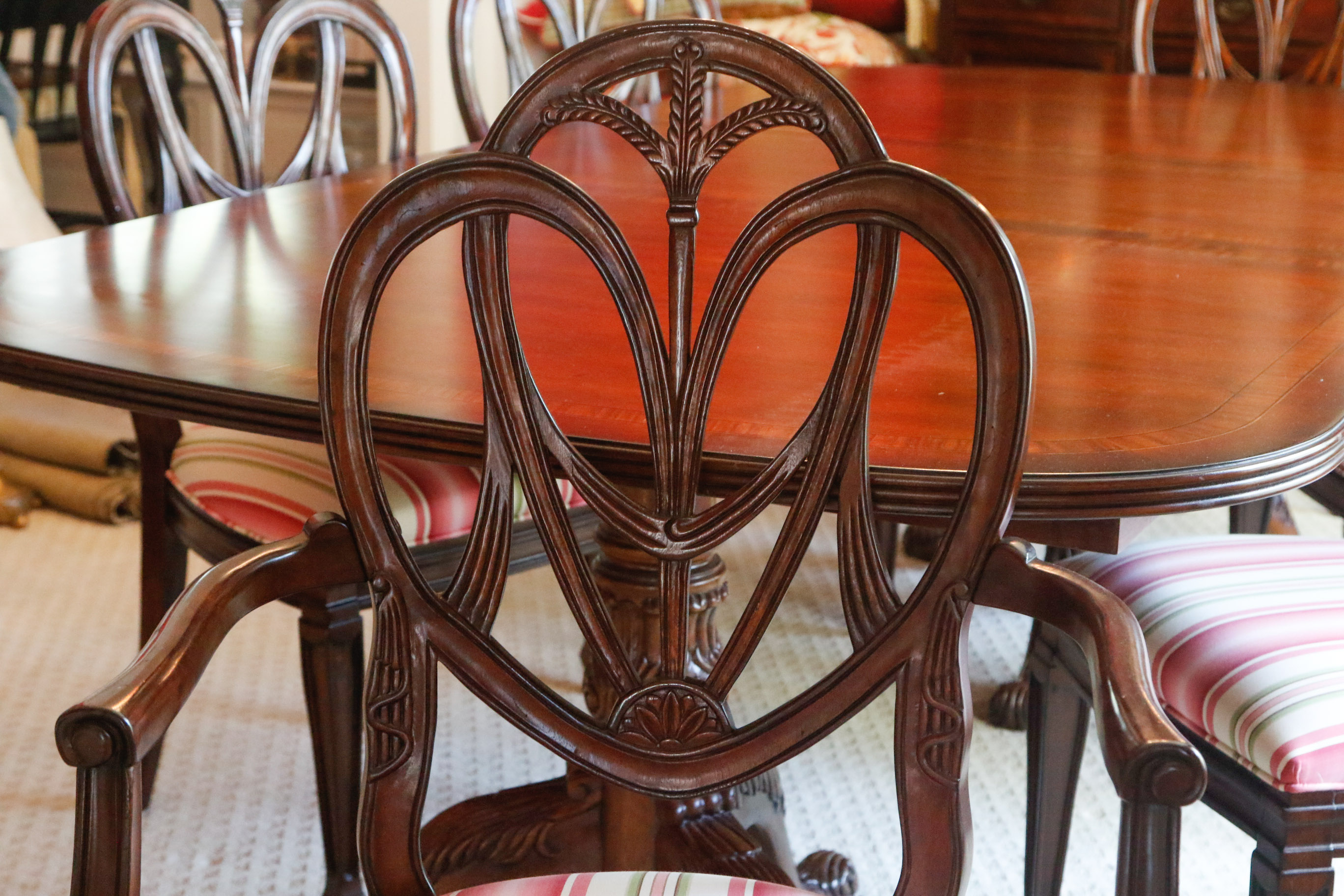 Drexel Heritage Mahogany Double Pedestal Dining Table and Chairs