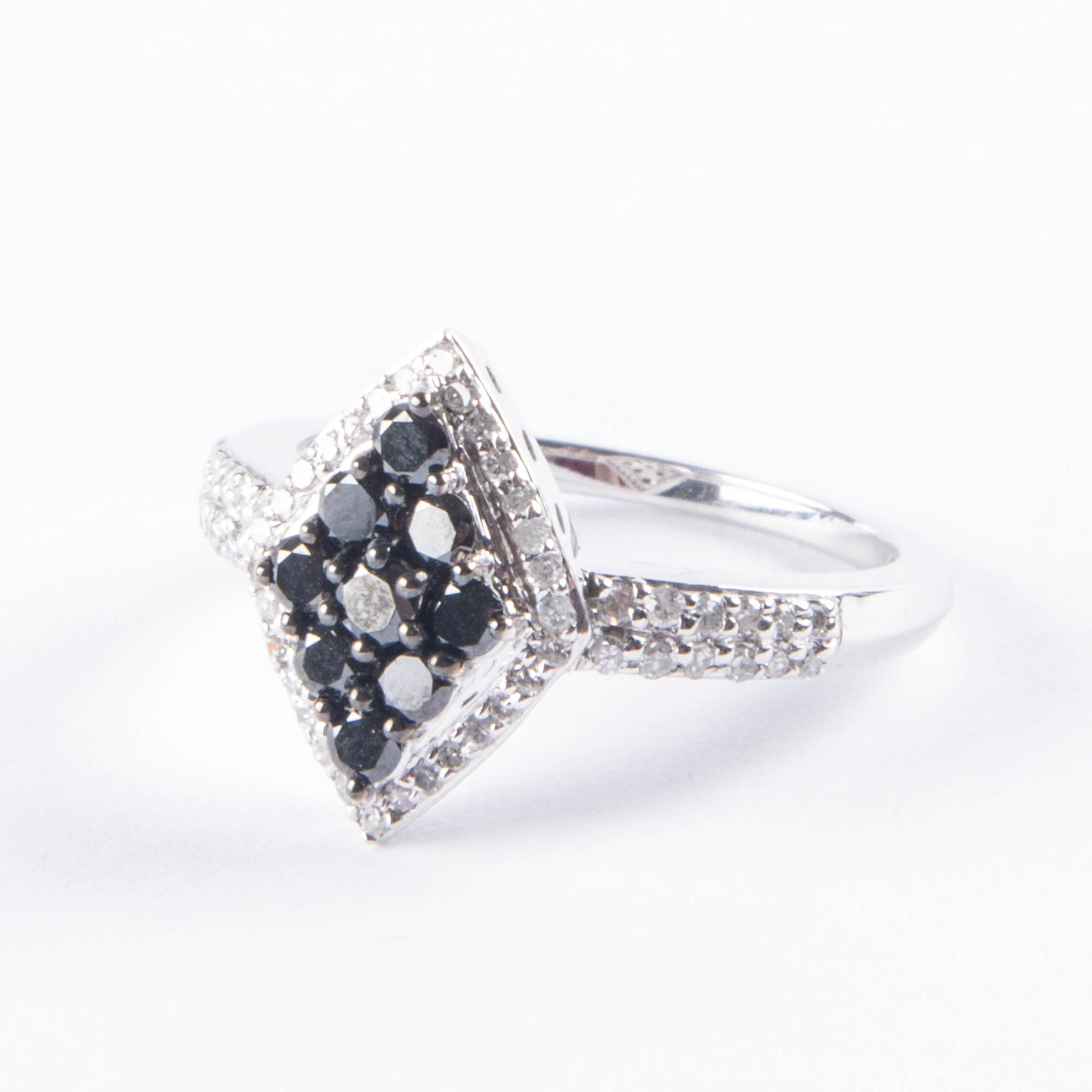 Sterling Silver Black and White Diamond Kite Ring
