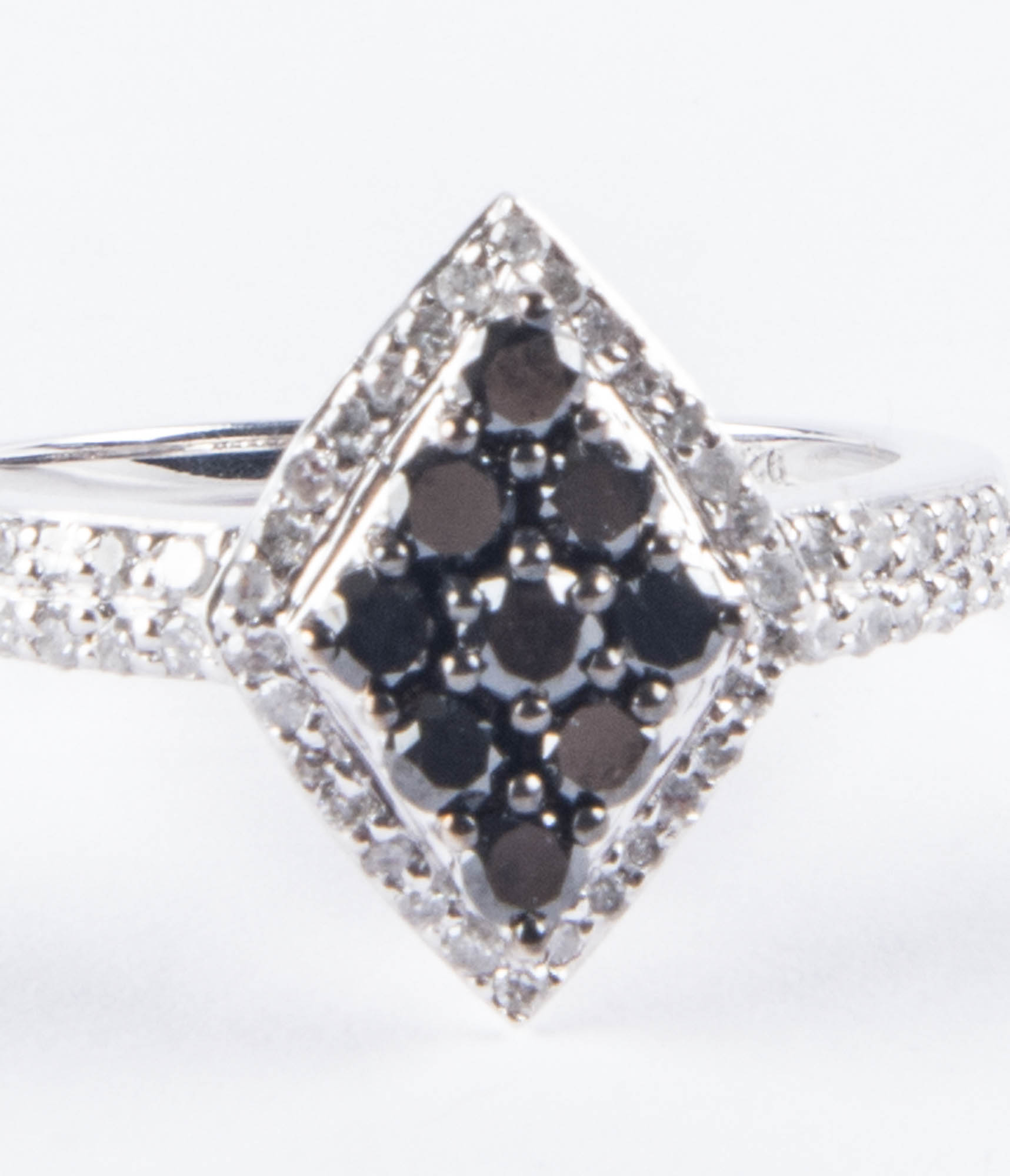 Sterling Silver Black and White Diamond Kite Ring