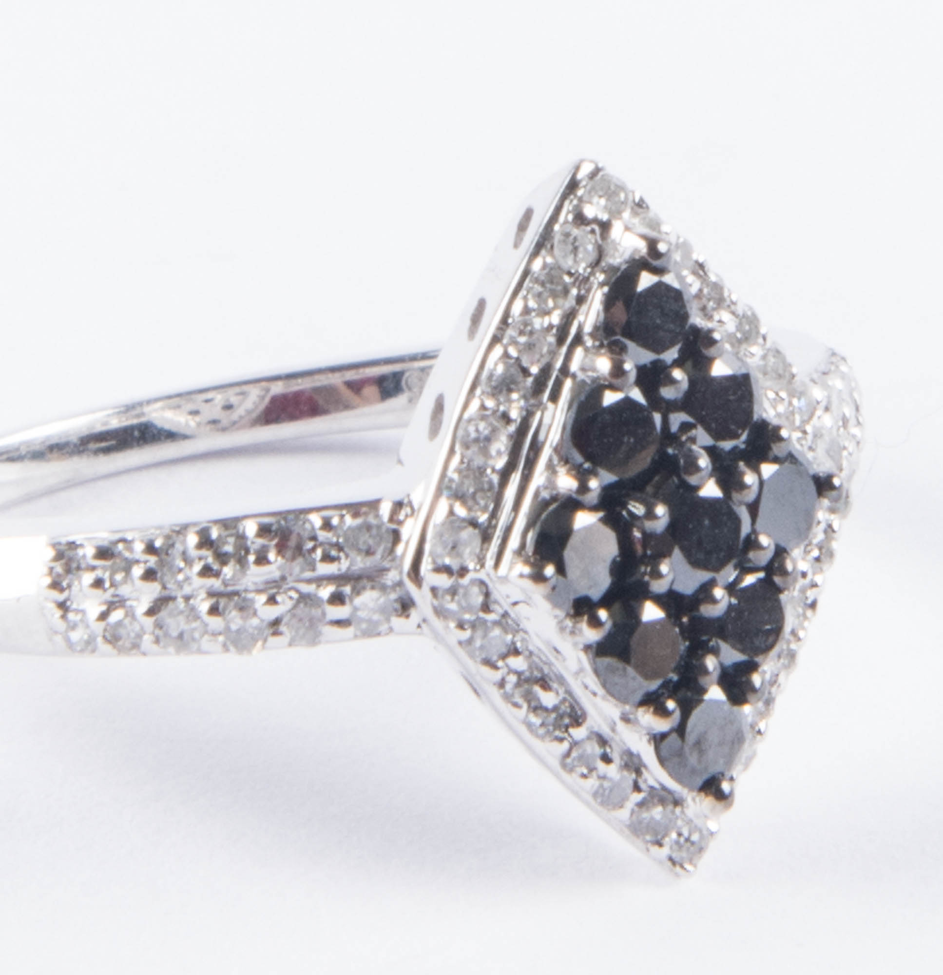 Sterling Silver Black and White Diamond Kite Ring