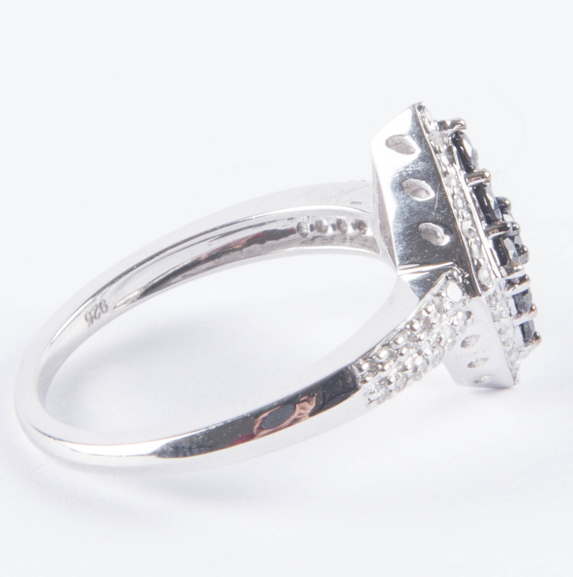 Sterling Silver Black and White Diamond Kite Ring