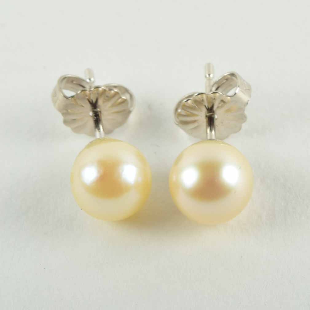 Pair of Women's 6.25 Cultured Pearl Earrings with 14K White Gold Posts