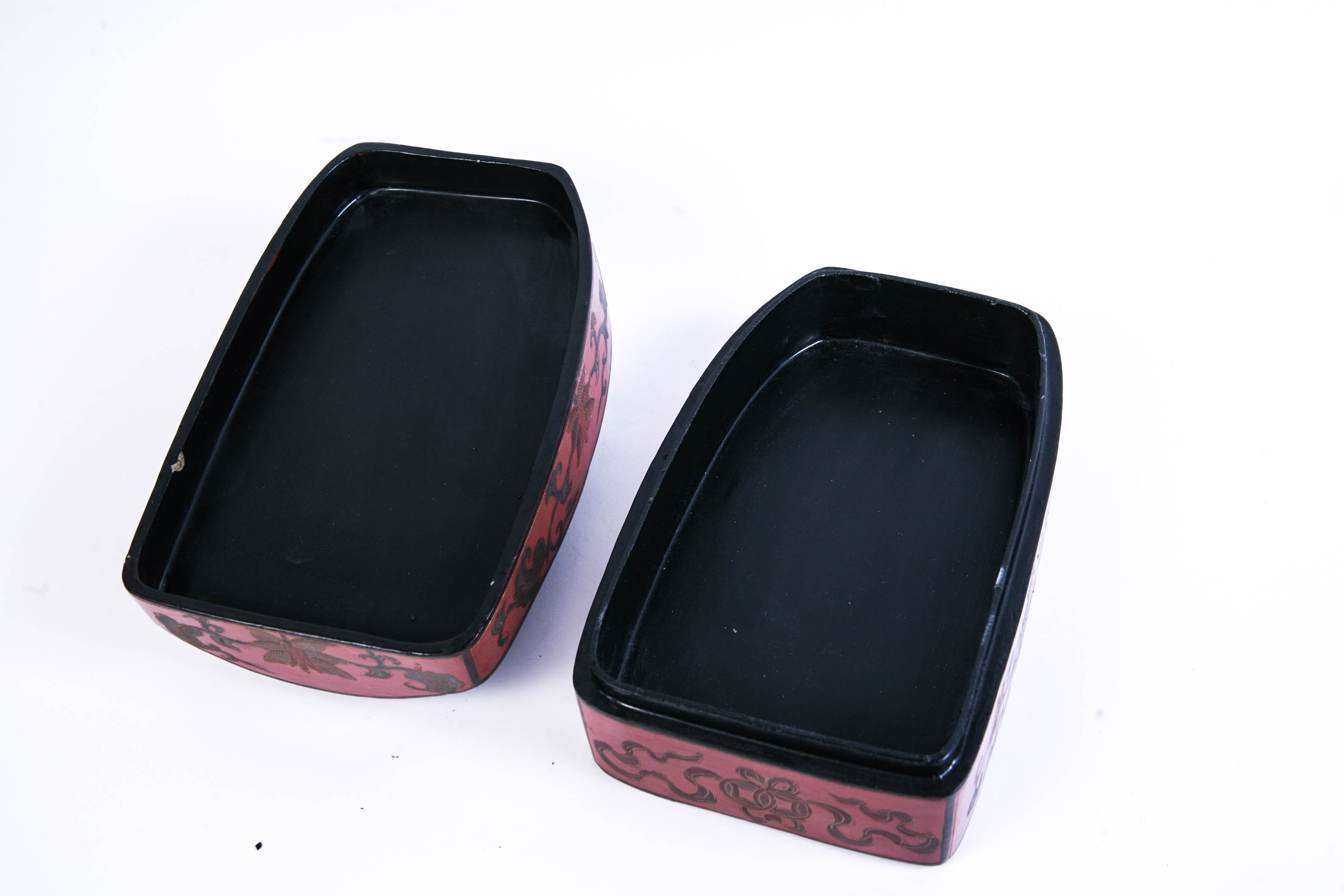 Asian Black Lacquer Box with Wood and Porcelain Lid