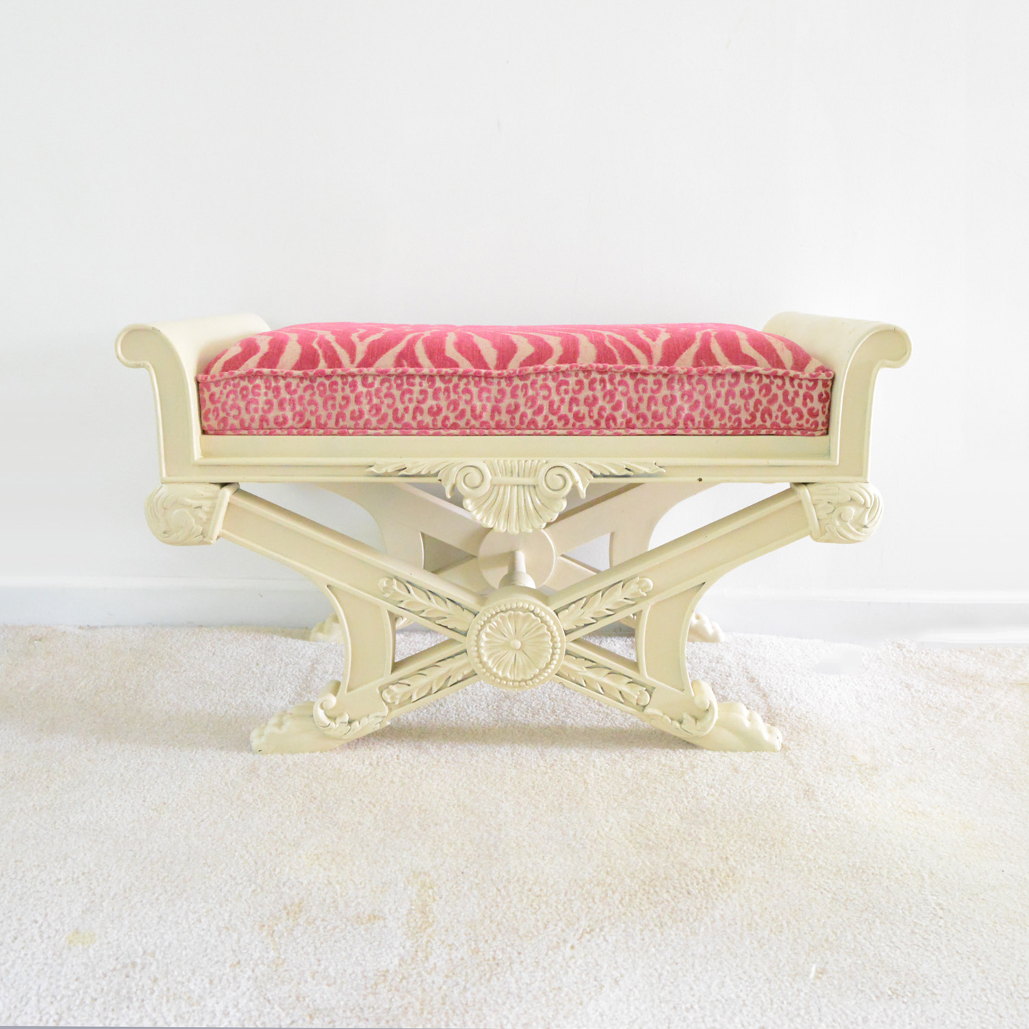Pink Zebra Upholstered Bench