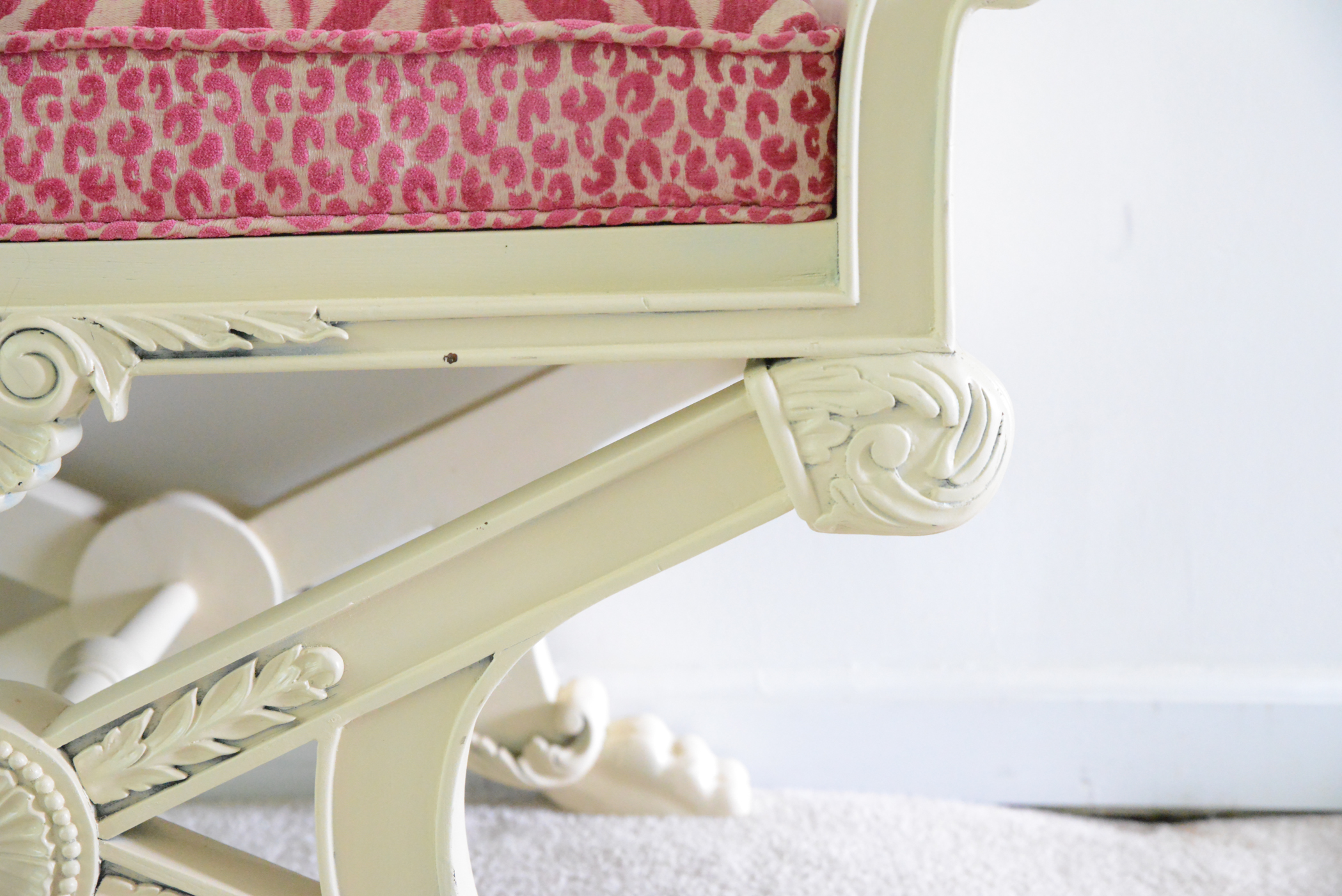 Pink Zebra Upholstered Bench