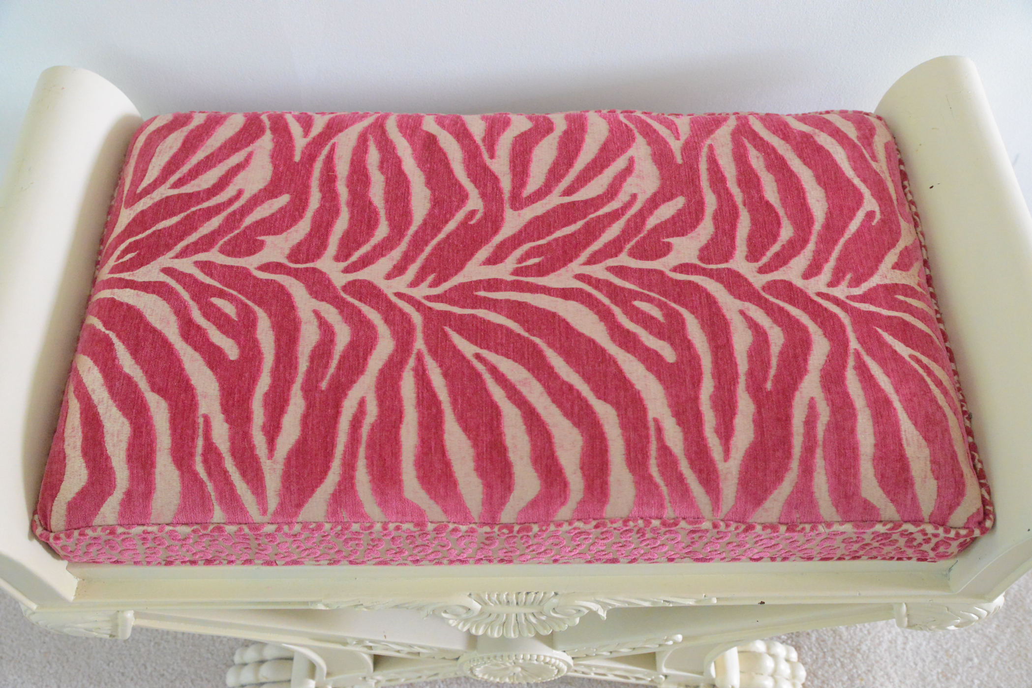 Pink Zebra Upholstered Bench