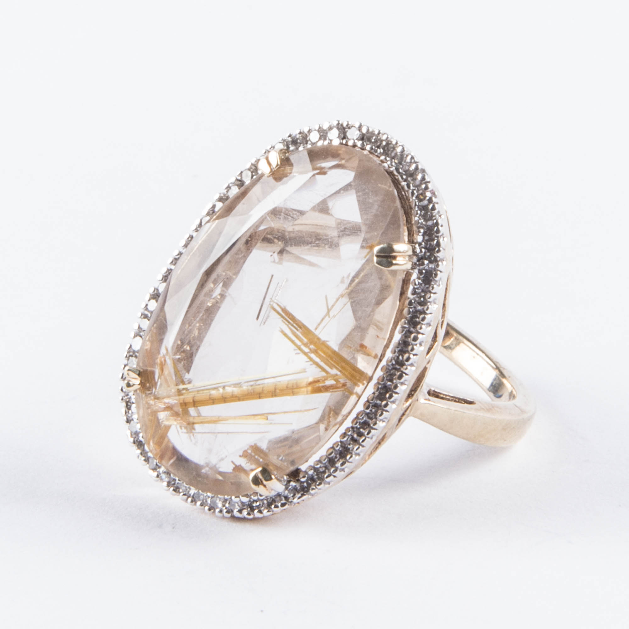 Gold Rutile Quartz and Diamond Ring