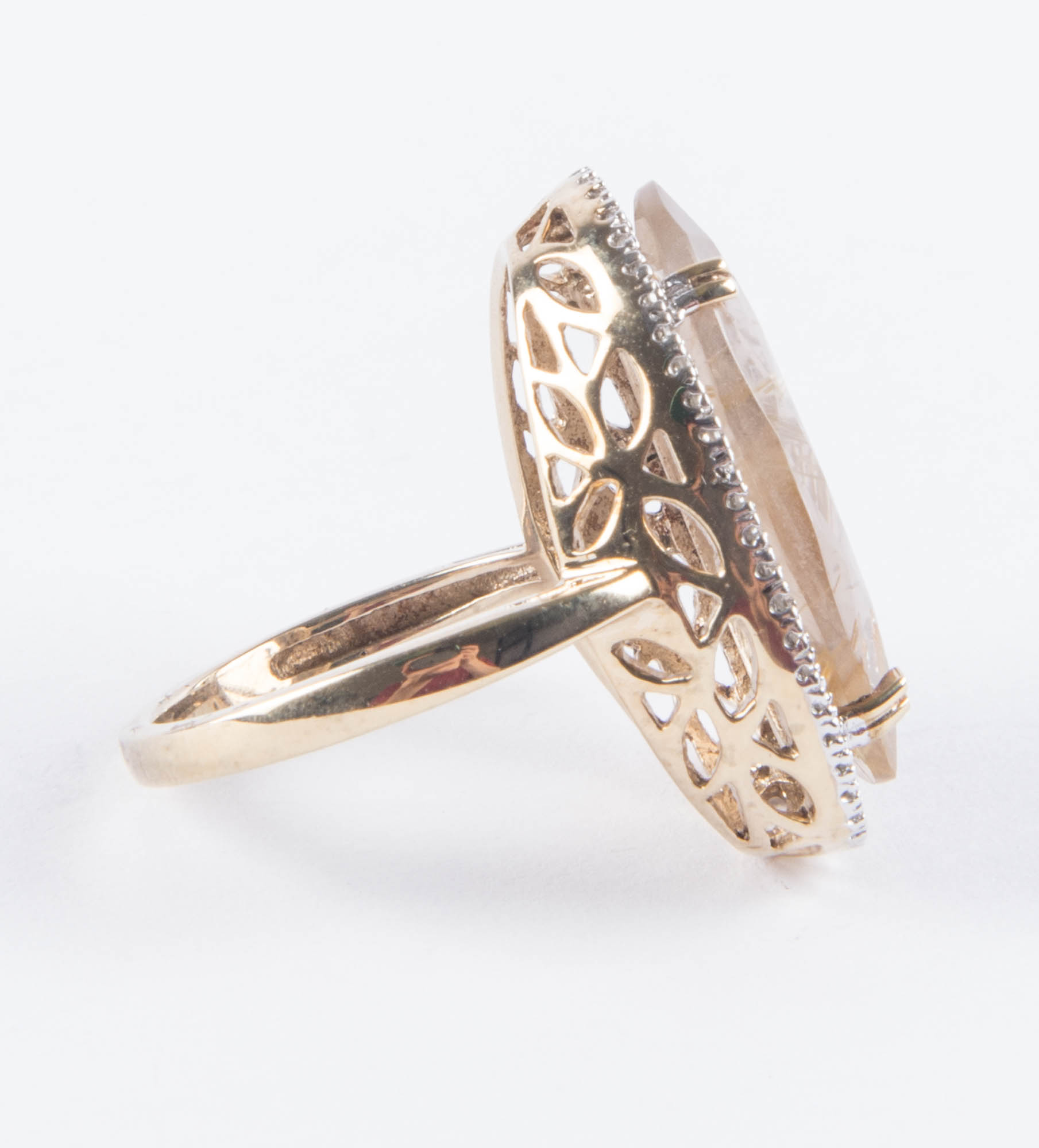 Gold Rutile Quartz and Diamond Ring