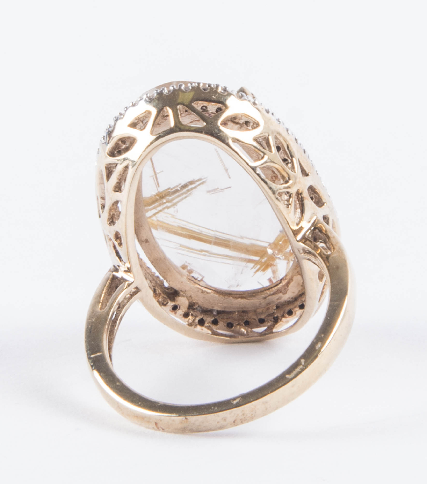 Gold Rutile Quartz and Diamond Ring