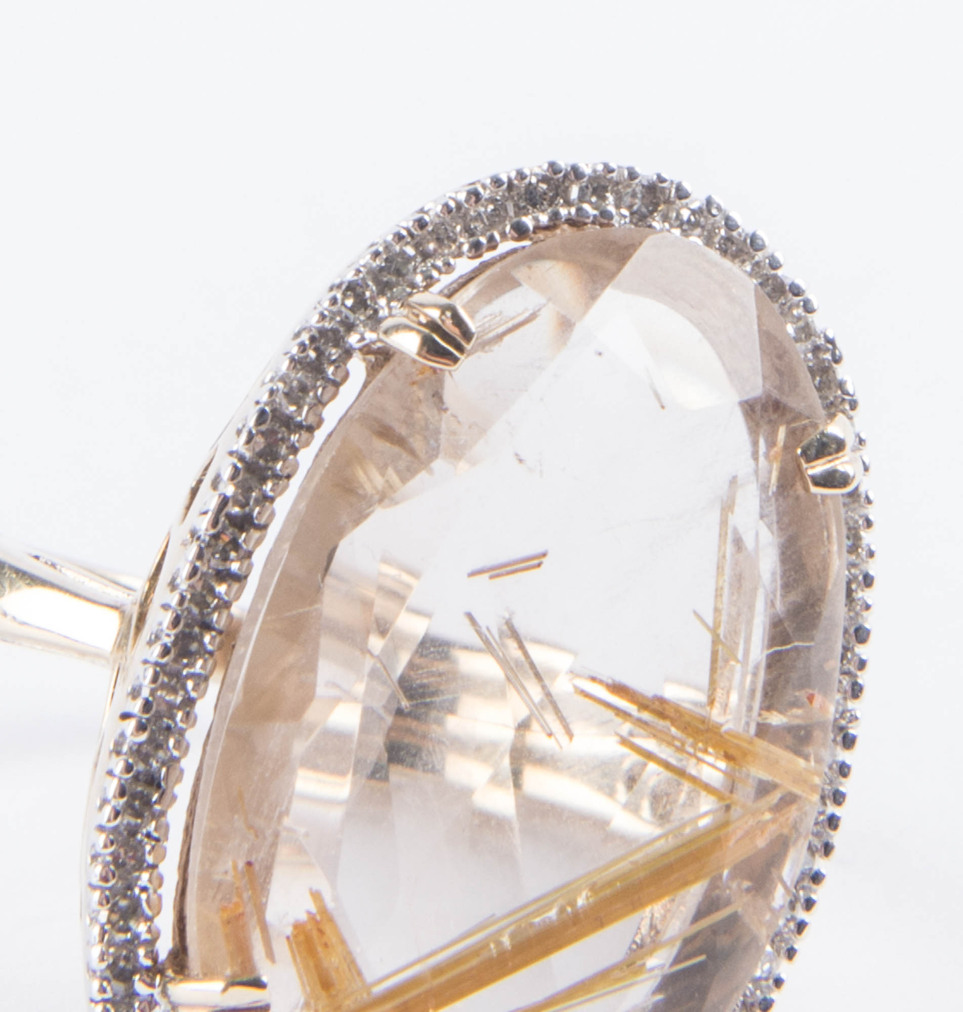 Gold Rutile Quartz and Diamond Ring
