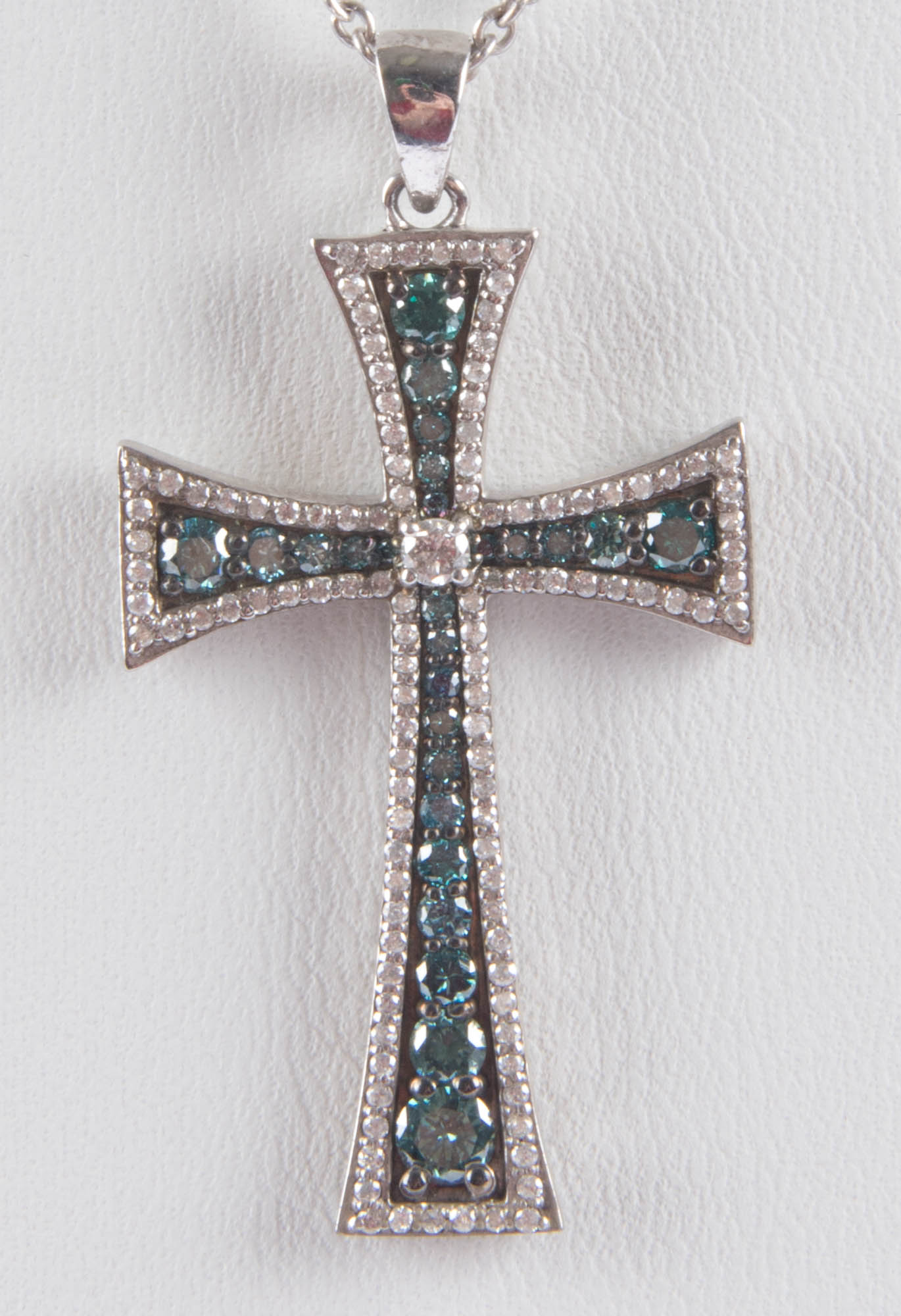 White and Blue Diamond Cross Necklace