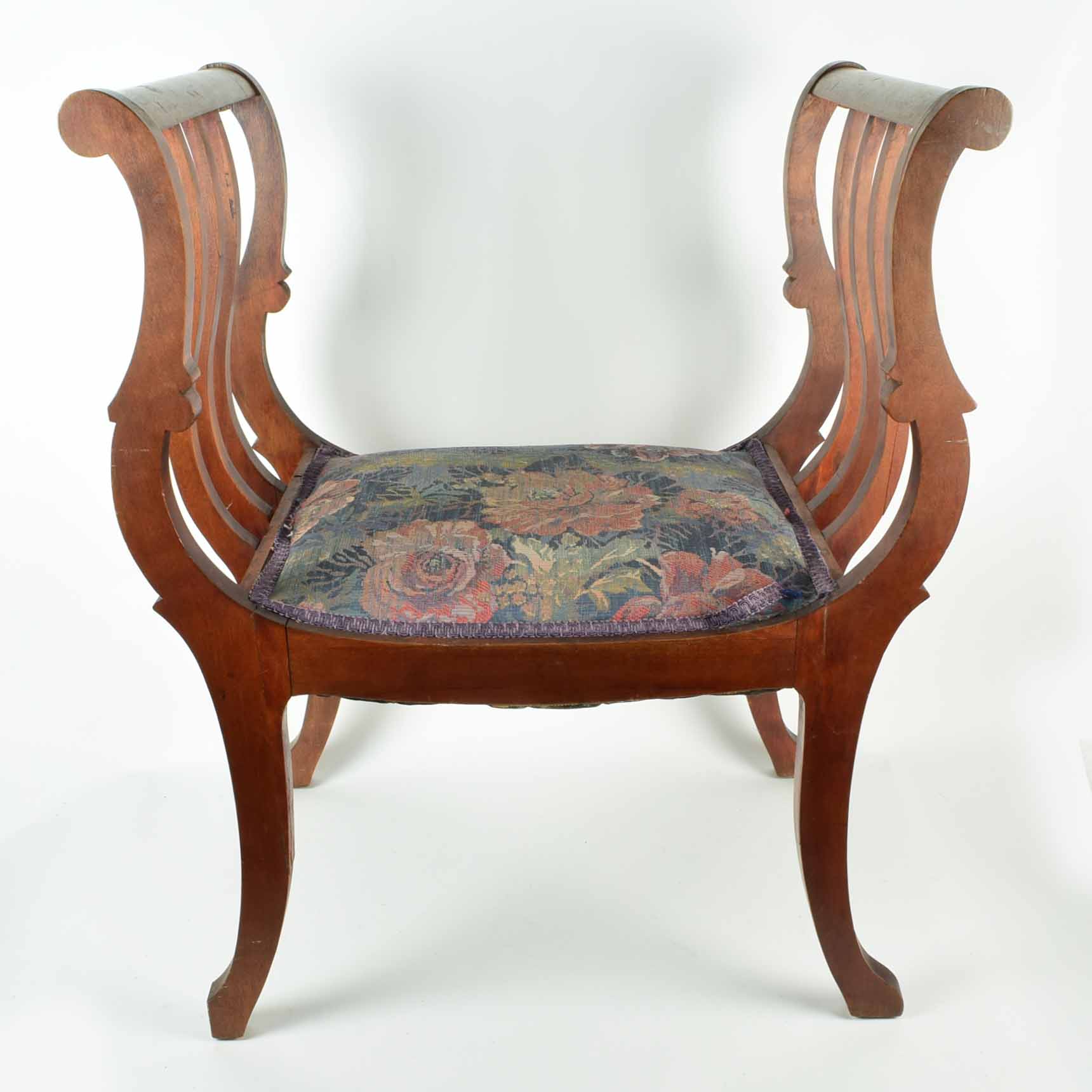 Antique Victorian Curule Bench in Mahogany