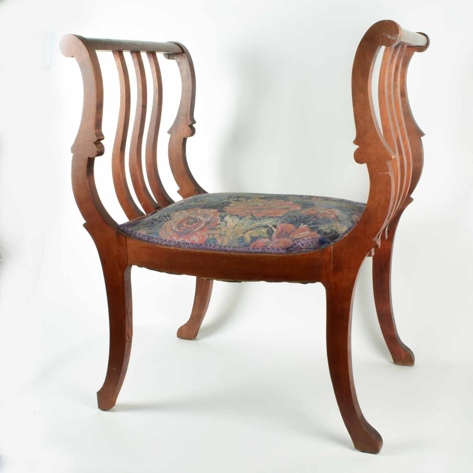 Antique Victorian Curule Bench in Mahogany