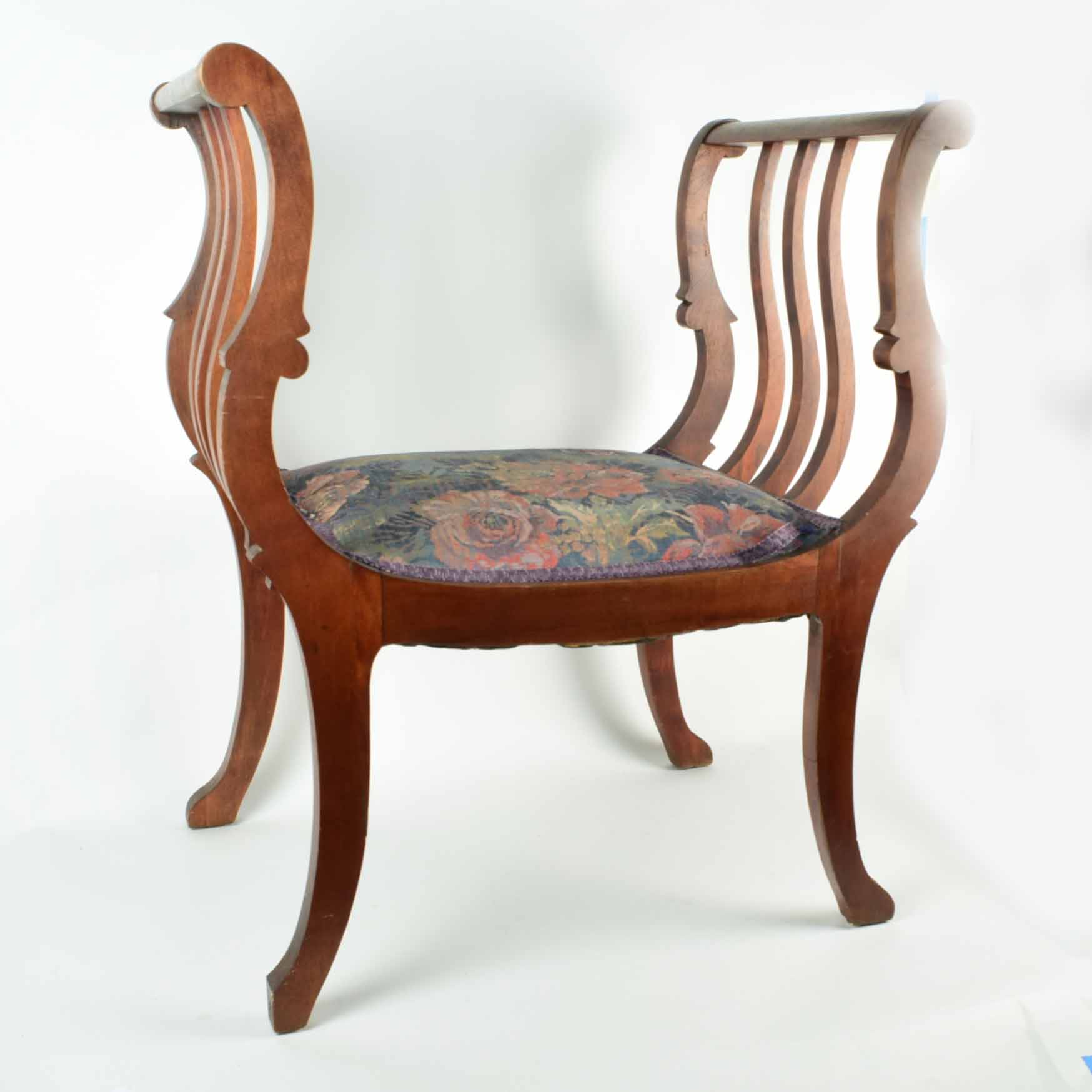 Antique Victorian Curule Bench in Mahogany