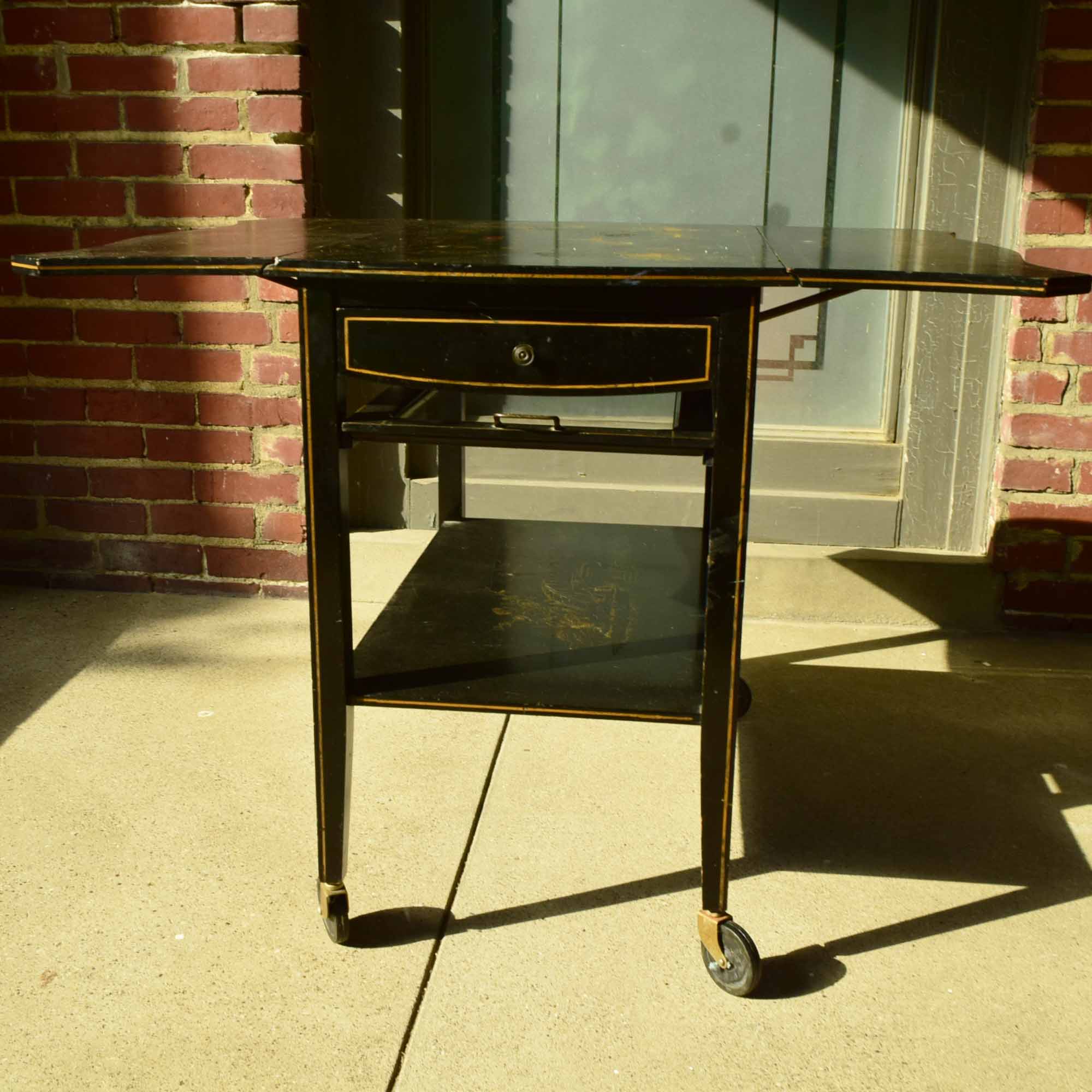 Antique Japanese Chinoiserie Style Drop-Leaf Tea Cart