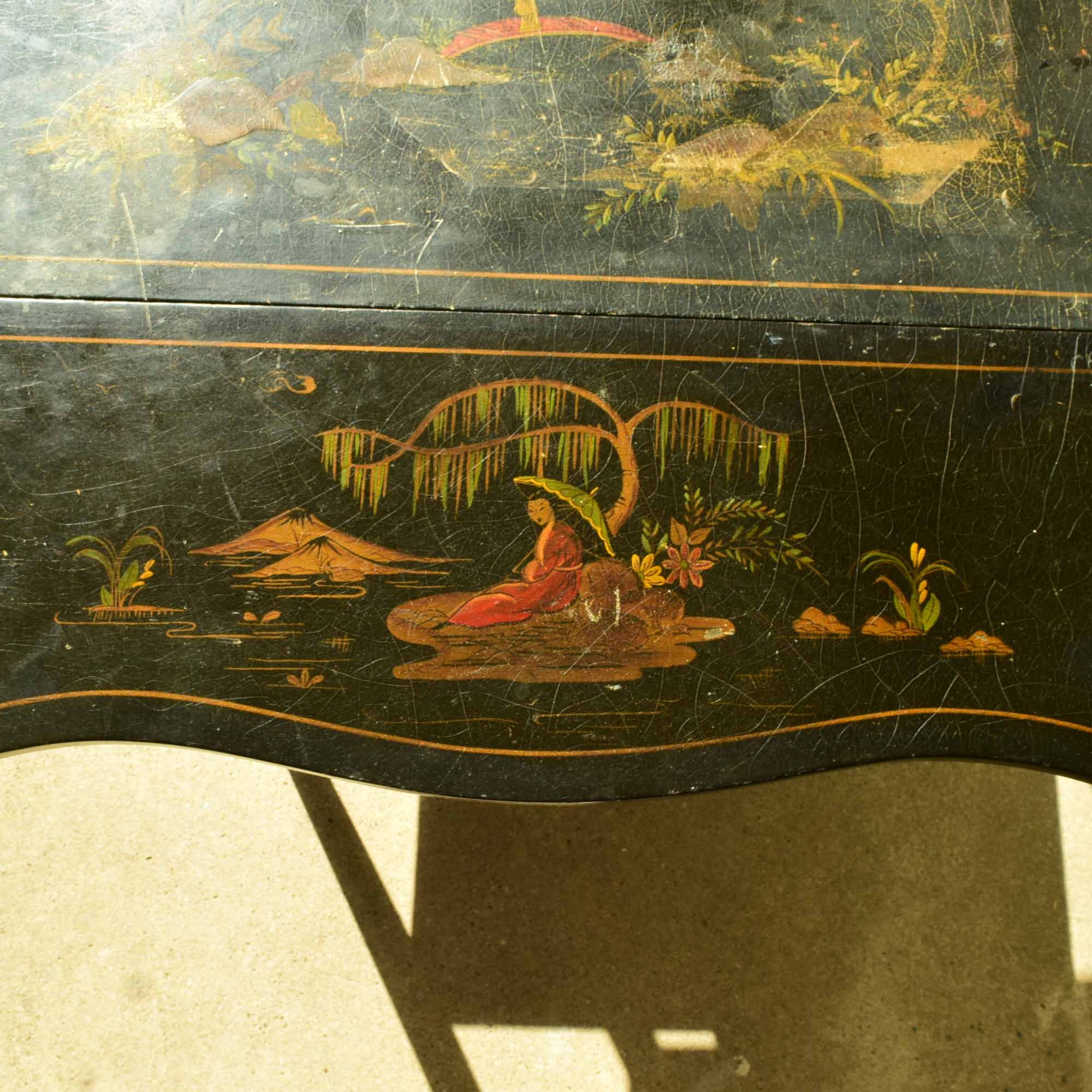 Antique Japanese Chinoiserie Style Drop-Leaf Tea Cart