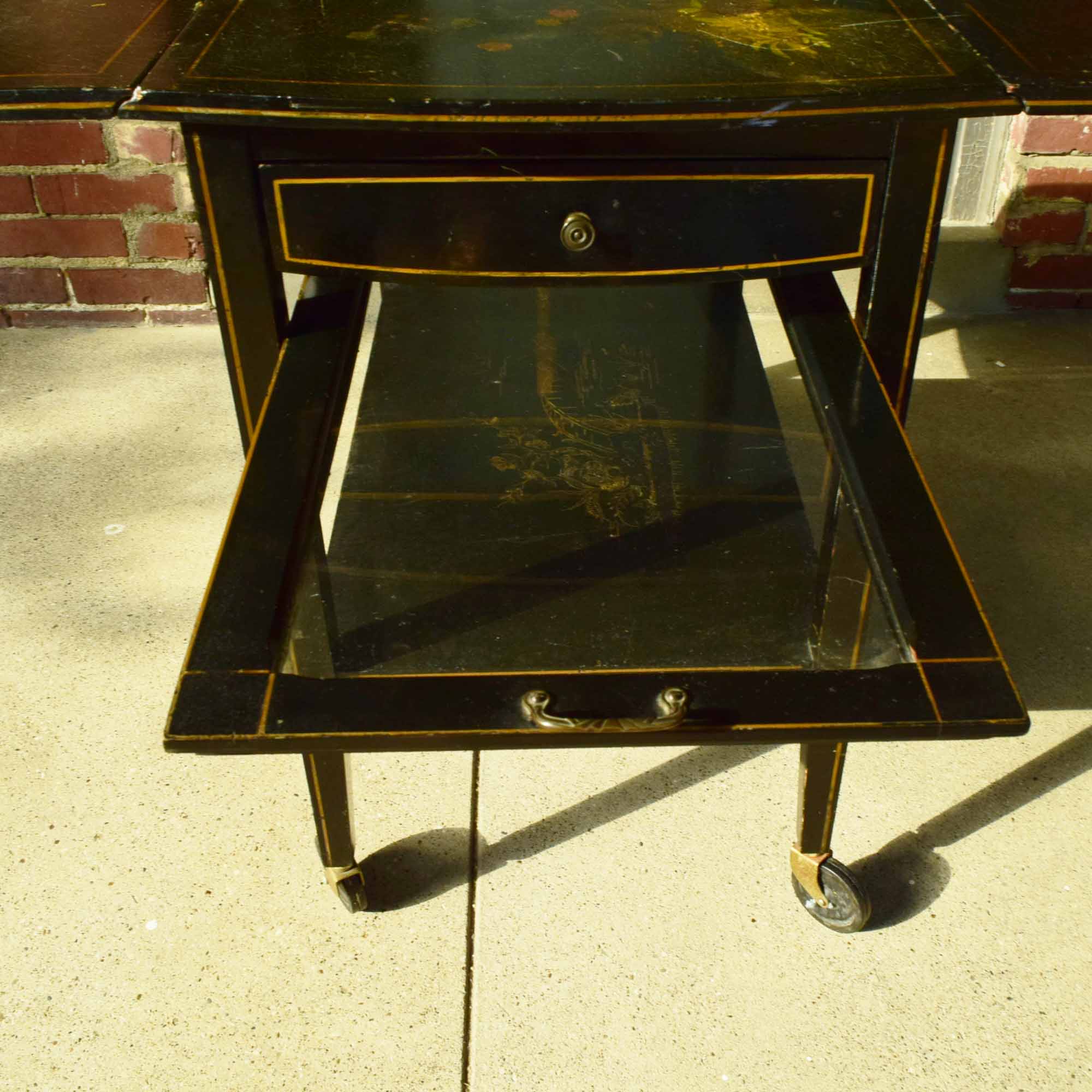 Antique Japanese Chinoiserie Style Drop-Leaf Tea Cart