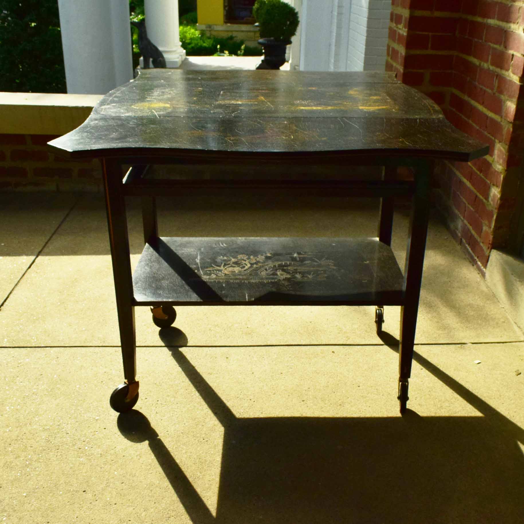 Antique Japanese Chinoiserie Style Drop-Leaf Tea Cart