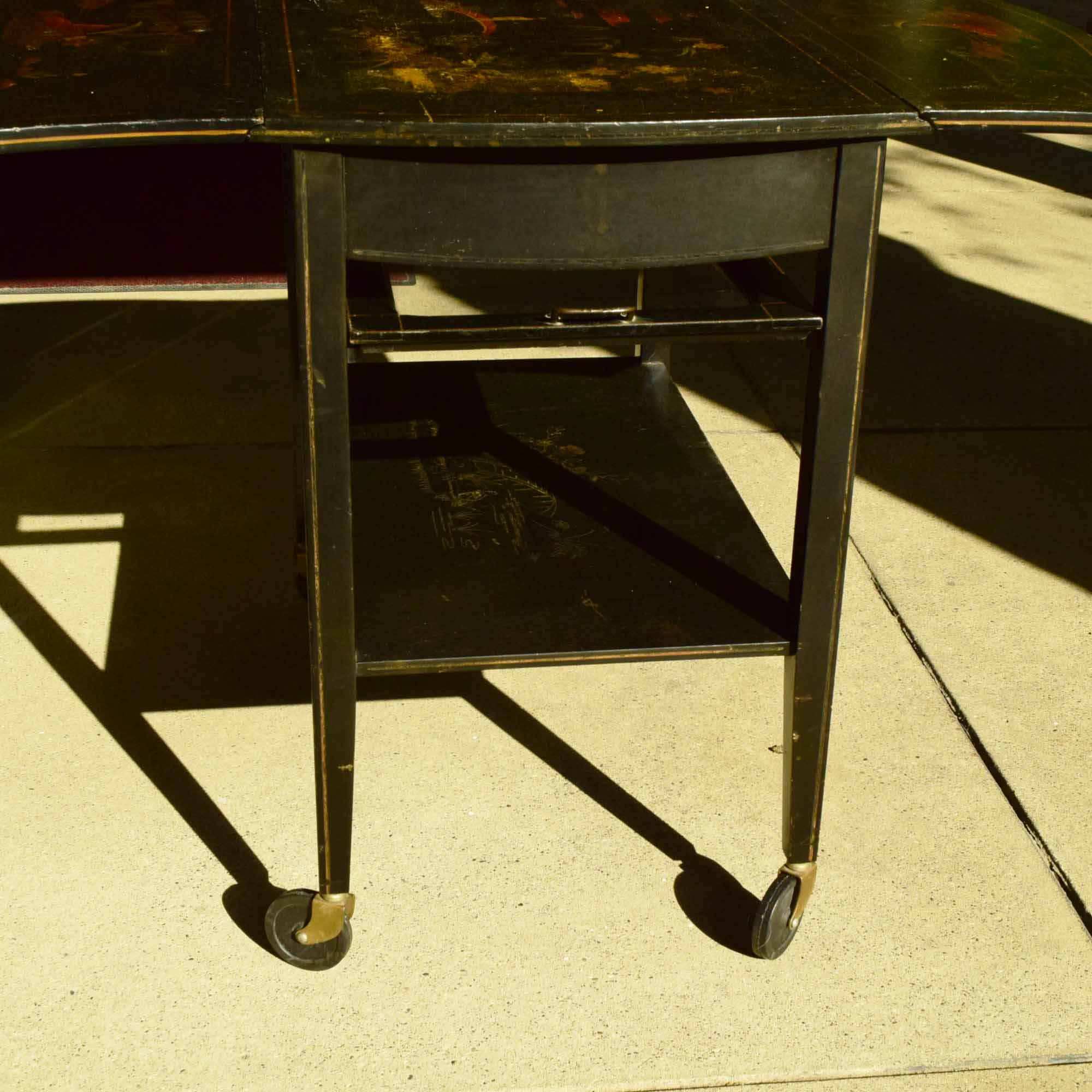 Antique Japanese Chinoiserie Style Drop-Leaf Tea Cart