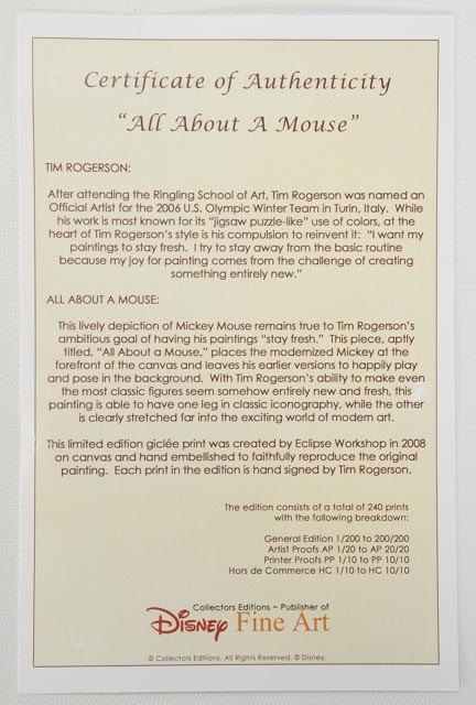 Tim Rogerson Signed Giclee "All About a Mouse"